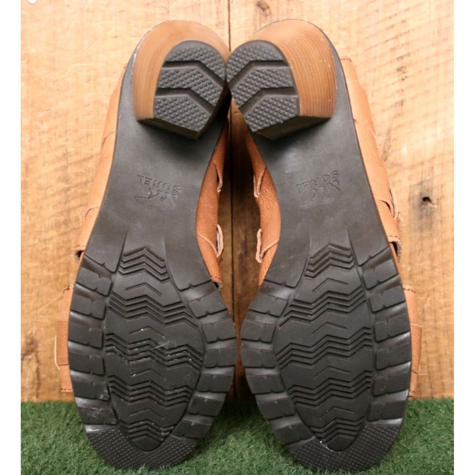 SOREL SOREL Nadia Camel Brown Leather 3" Stacked Heel Buckle Strap Sandals Sz 7.5 Womens Sandal Strappy Leather Heel 3" Brown 7.5 Size US 8 / IT 38 - 4 Thumbnail