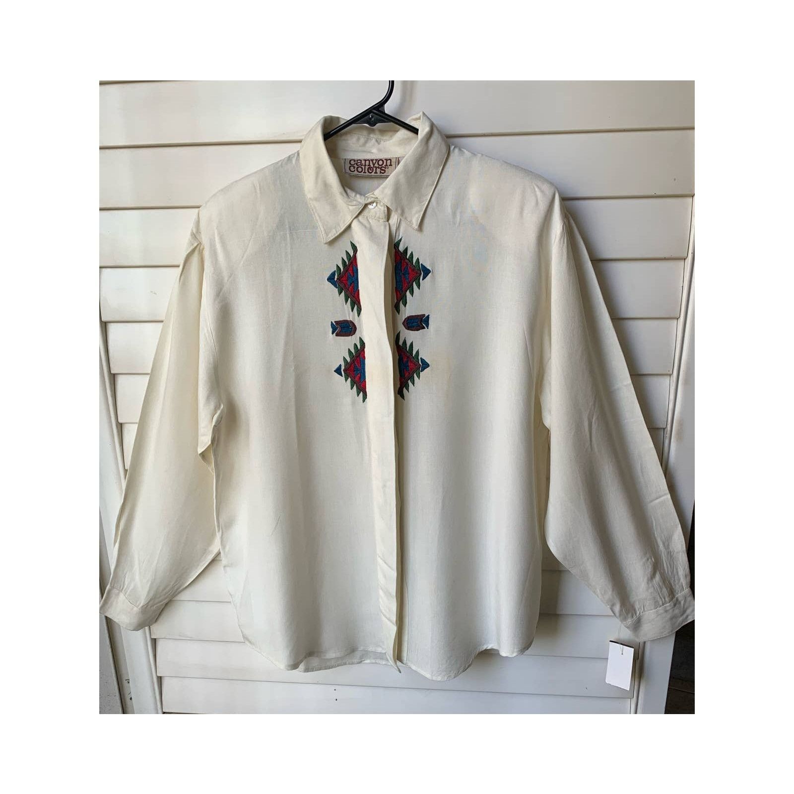 Vintage Embroidered Western Button Down Off White Shirt NWT Size XL / US 12-14 / IT 48-50 - 1 Thumbnail