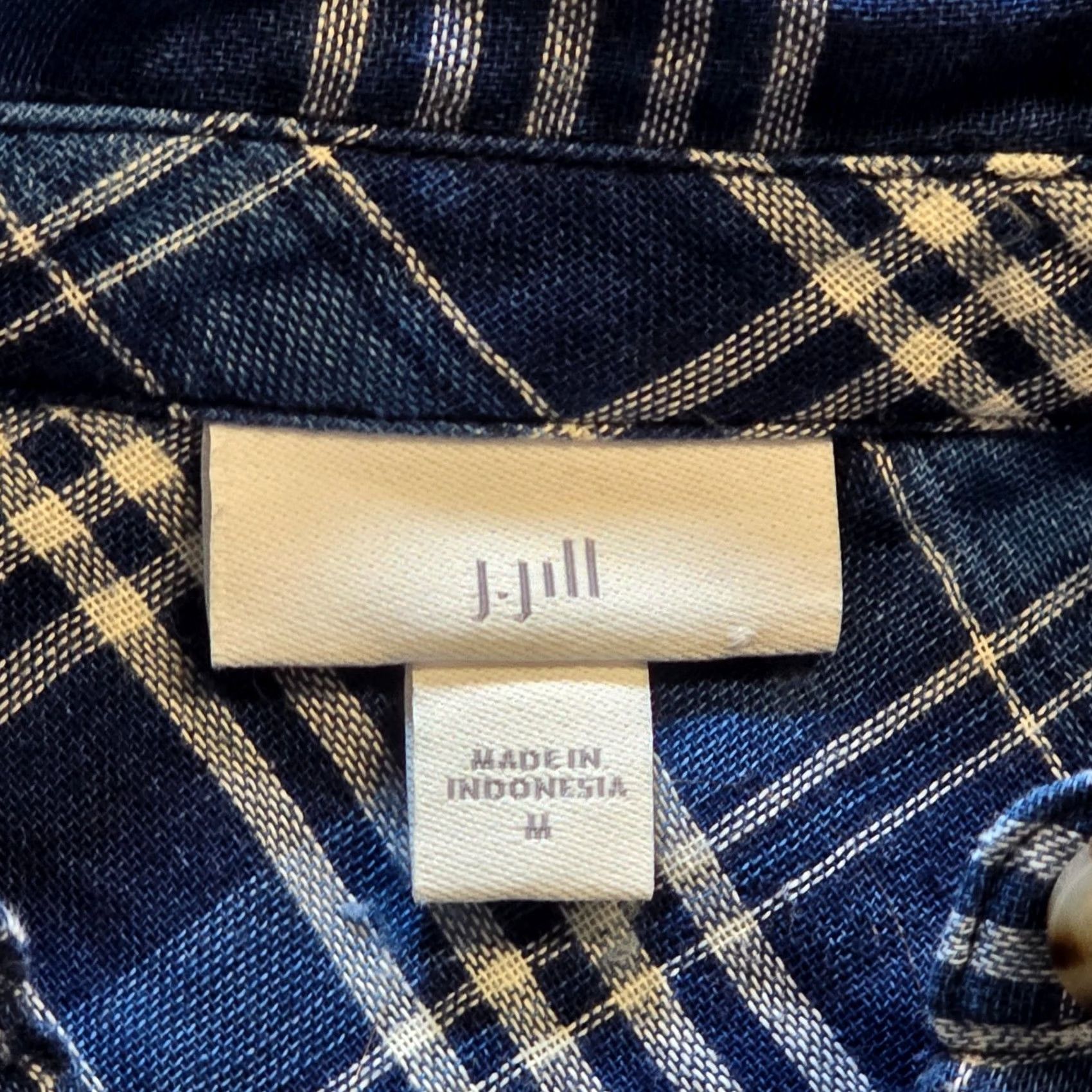 J. Jill J Jill Top Womens Medium Blue Plaid Distressed Ombre Long Sleeve Button Casual Shirt Size M / US 6-8 / IT 42-44 - 3 Thumbnail