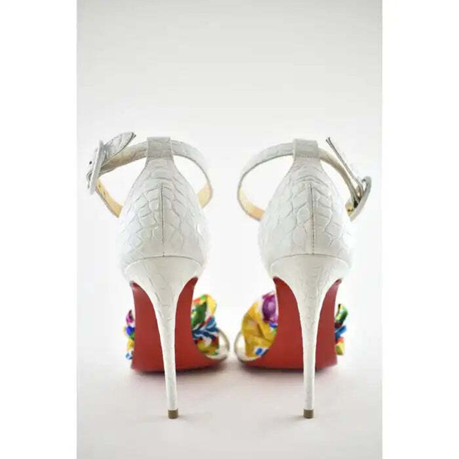 Christian Louboutin Ruban 100 White Croc Satin Ankle Strap Sandal Heel Pump 39.5 Size US 9.5 / IT 39.5 - 7 Thumbnail