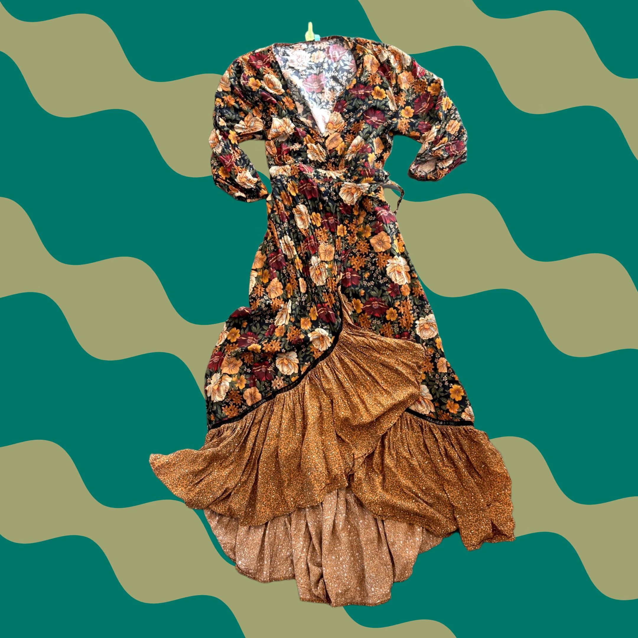 Farm Rio VINTAGE Farm Rio Madrid Floral Brown Wrap Maxi Dress Petite Size S Women's Y2K Size S / US 4 / IT 40 - 1 Thumbnail