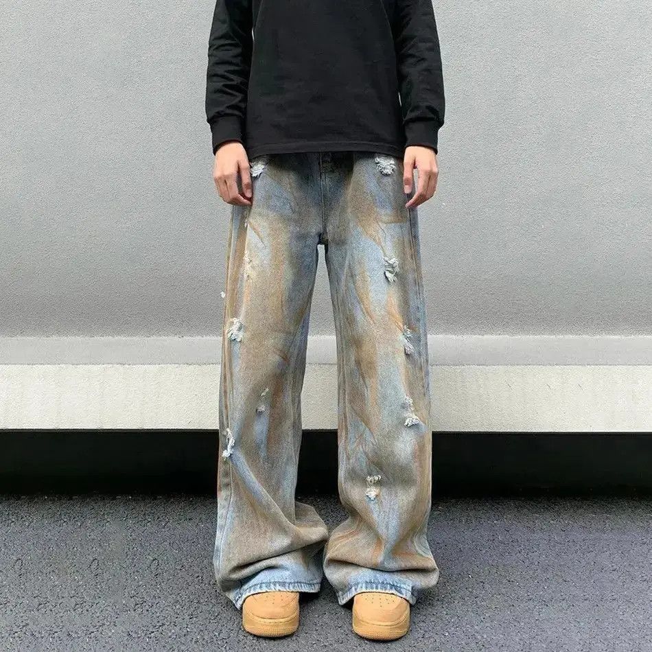 Japanese Brand Vintage Hip Hop Ripped Jeans Men Distressed Print Denim Pant Size US 30 / EU 46 - 3 Thumbnail