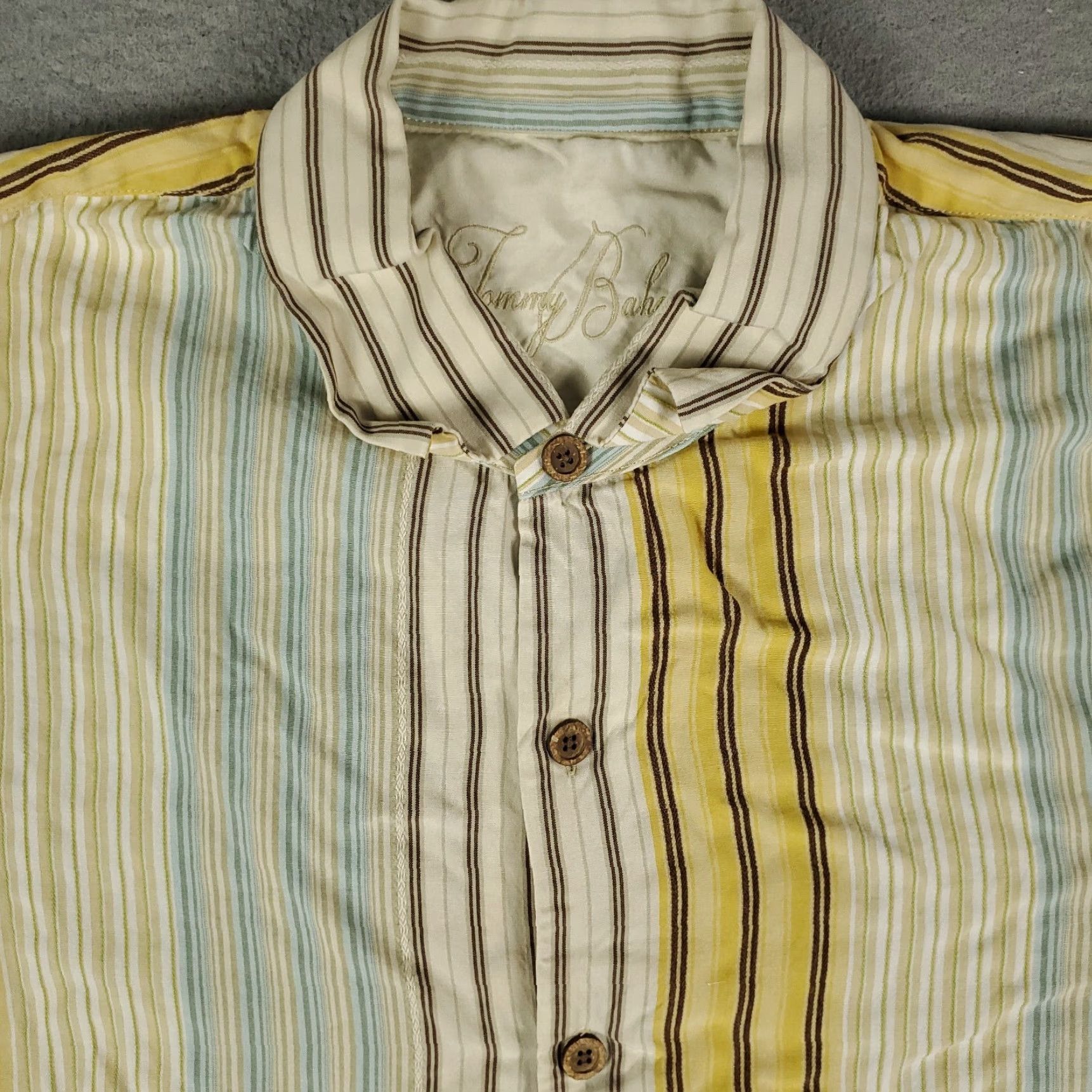 Tommy Bahama Tommy Bahama Shirt Mens XL Beige Striped Lyocell Hawaiian Button Up Short Sleeve Size US XL / EU 56 / 4 - 2 Thumbnail