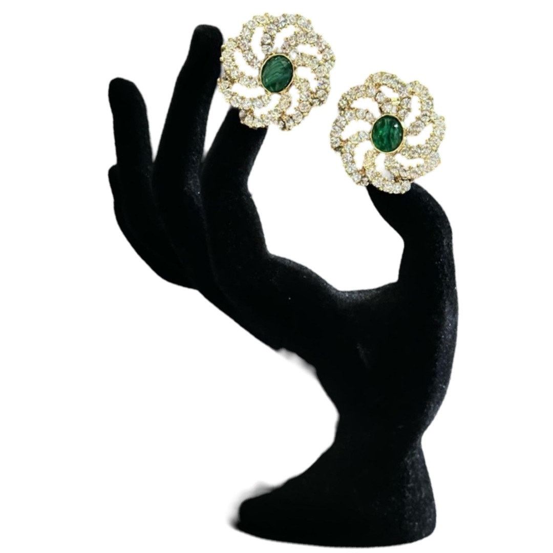 Other Vintage Emerald Clear Crystal Round Floral Pendant Earrings Size ONE SIZE - 1 Thumbnail