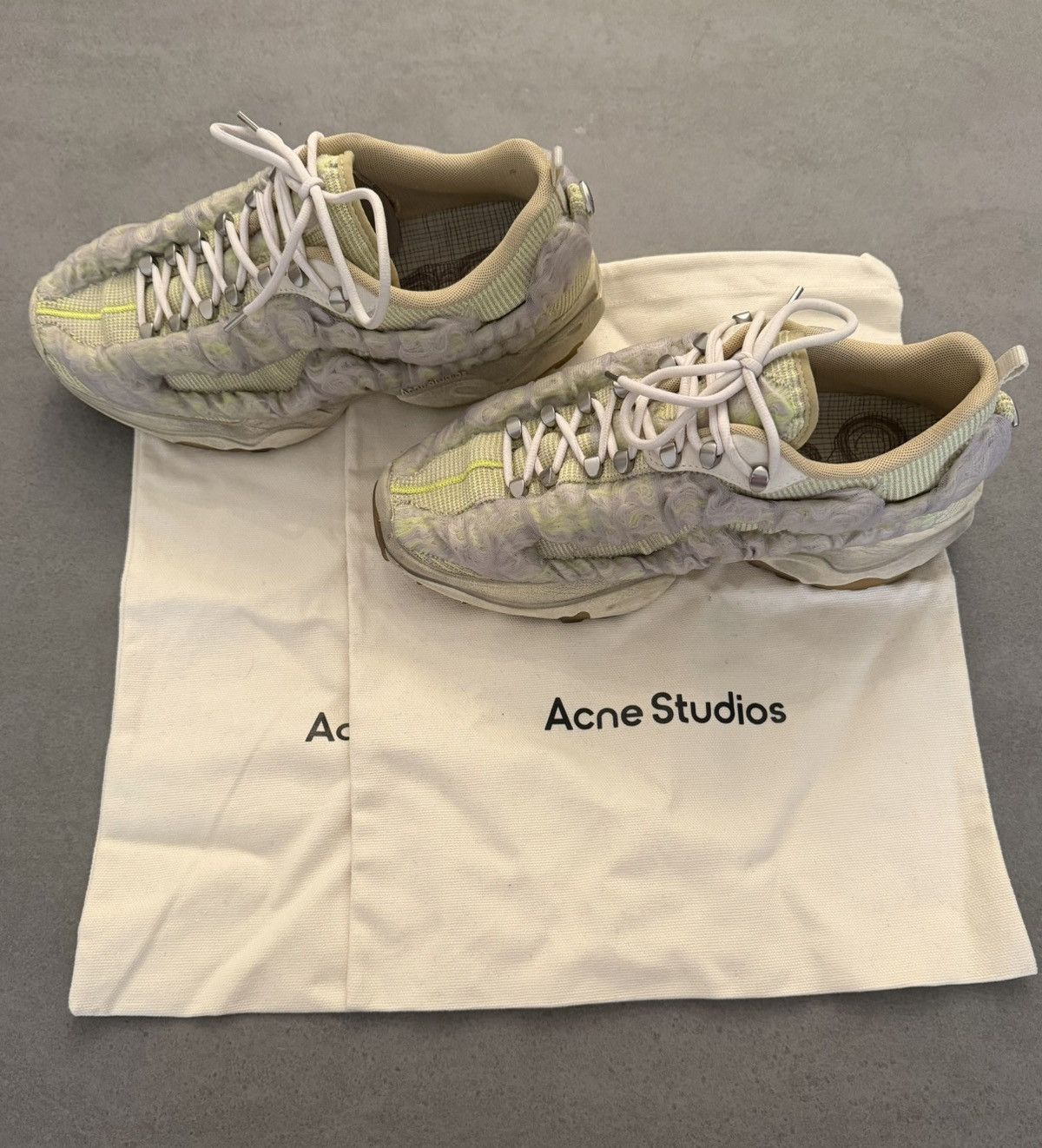 Acne Studios Acne Studios Textured Mesh Sneakers – Beige/Neon – Size 43 Size US 10 / EU 43 - 1 Thumbnail