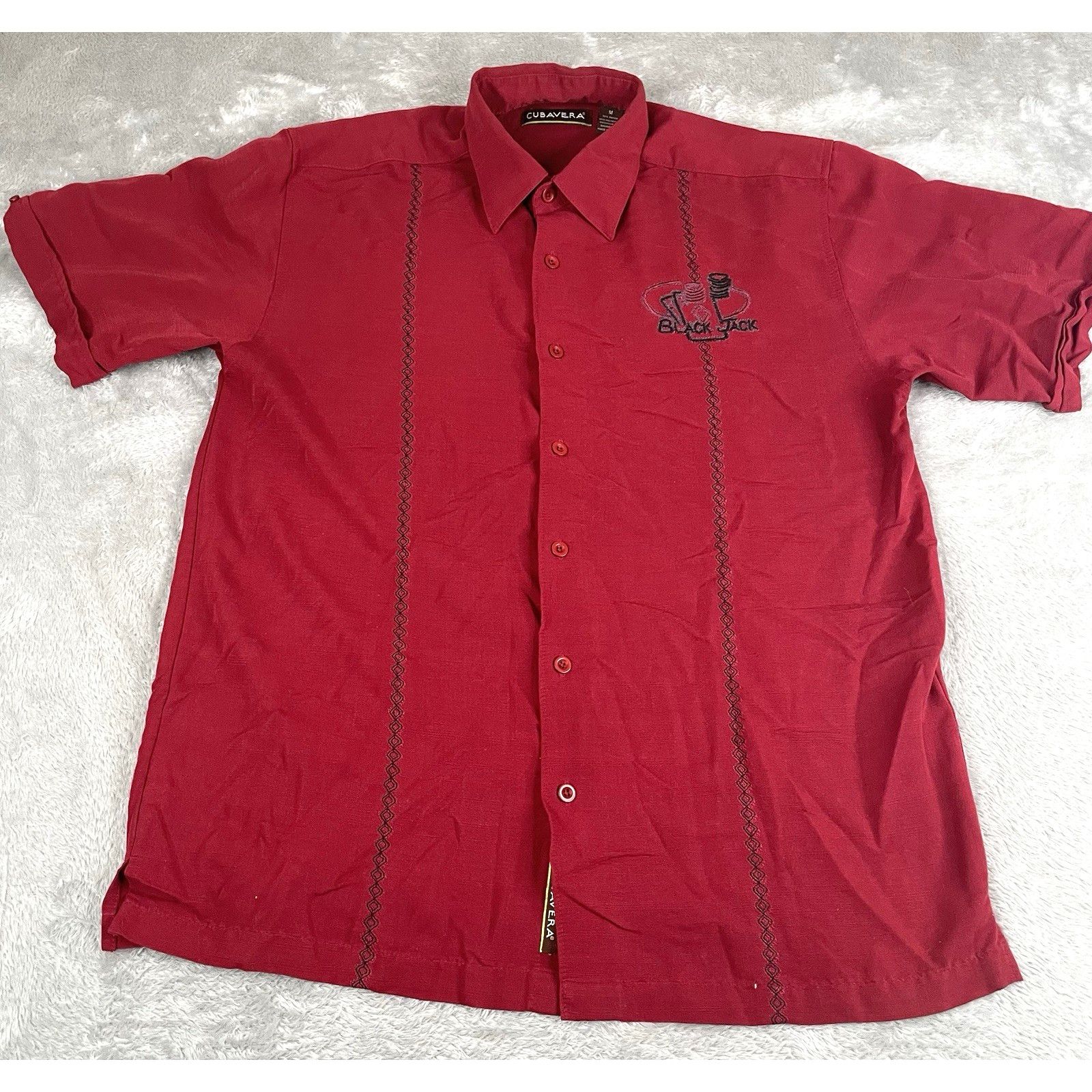 Cubavera Cubavera Hawaiian Shirt Men's Med Black Jack Casino Maroon Size US M / EU 48-50 / 2 - 1 Thumbnail