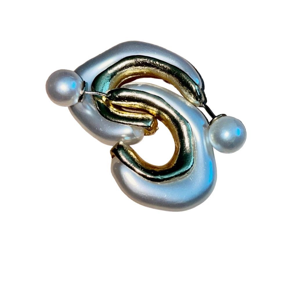 Vintage Abstract Pearl Hoop Earrings by Inahur Size ONE SIZE - 4 Thumbnail