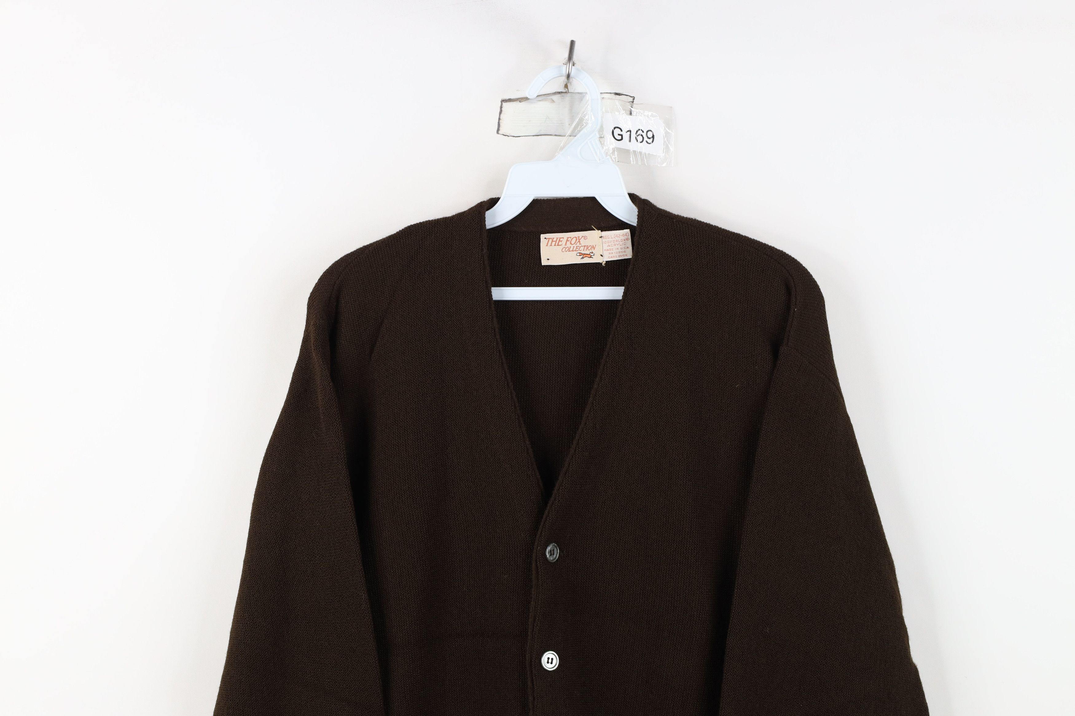 Vintage Vintage 70s Streetwear Blank Knit Cardigan Sweater Brown USA Size US L / EU 52-54 / 3 - 2 Thumbnail