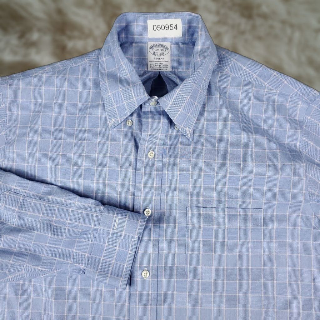 Brooks Brothers Brooks Brothers Shirt Mens 16.5 Blue Plaid Dress Shirt Button-Up Long Sleeve Cotton Non-Iron Mens Size 42R - 1 Thumbnail