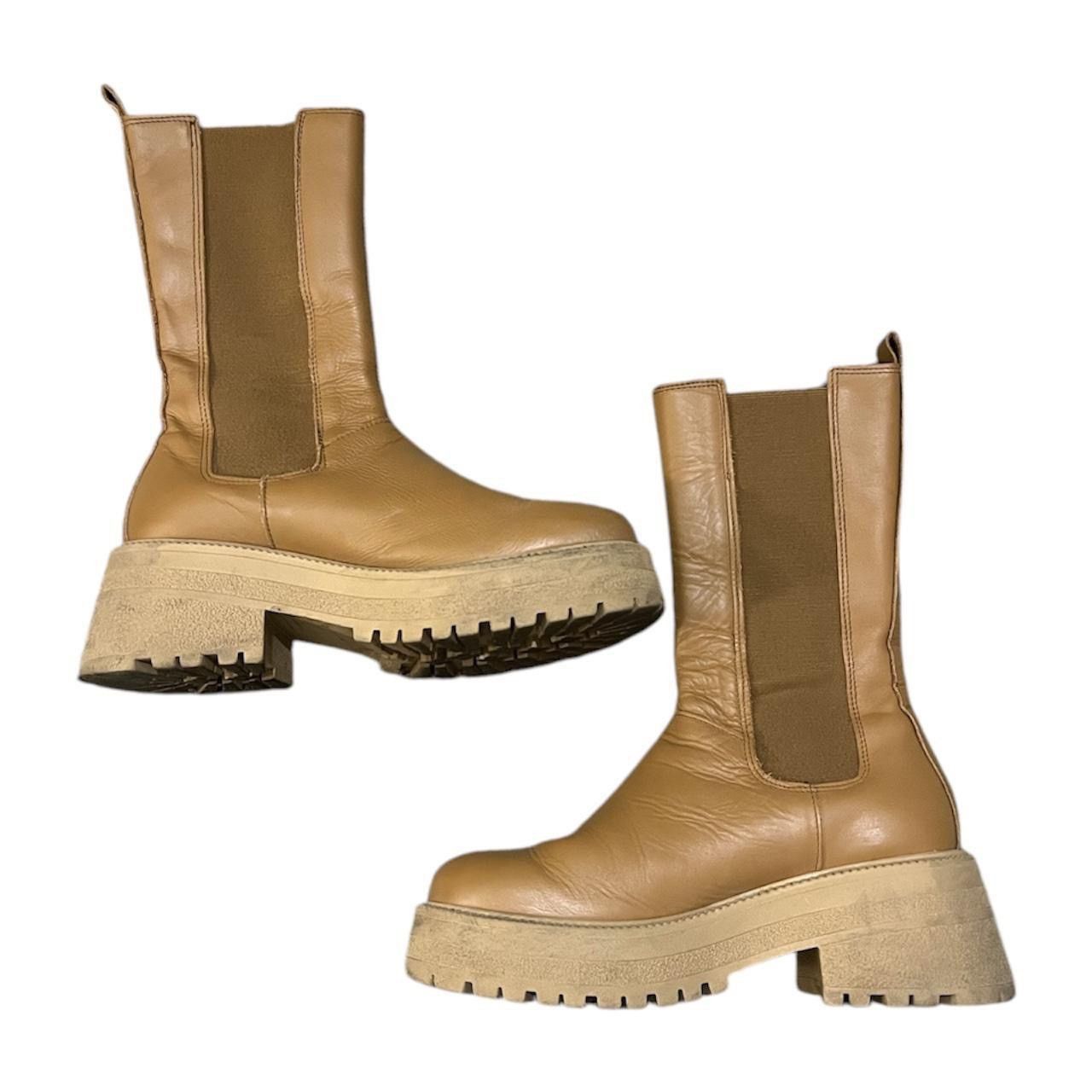 Other Tan leather rubber block platform boots Size US 8 / IT 38 - 5 Thumbnail