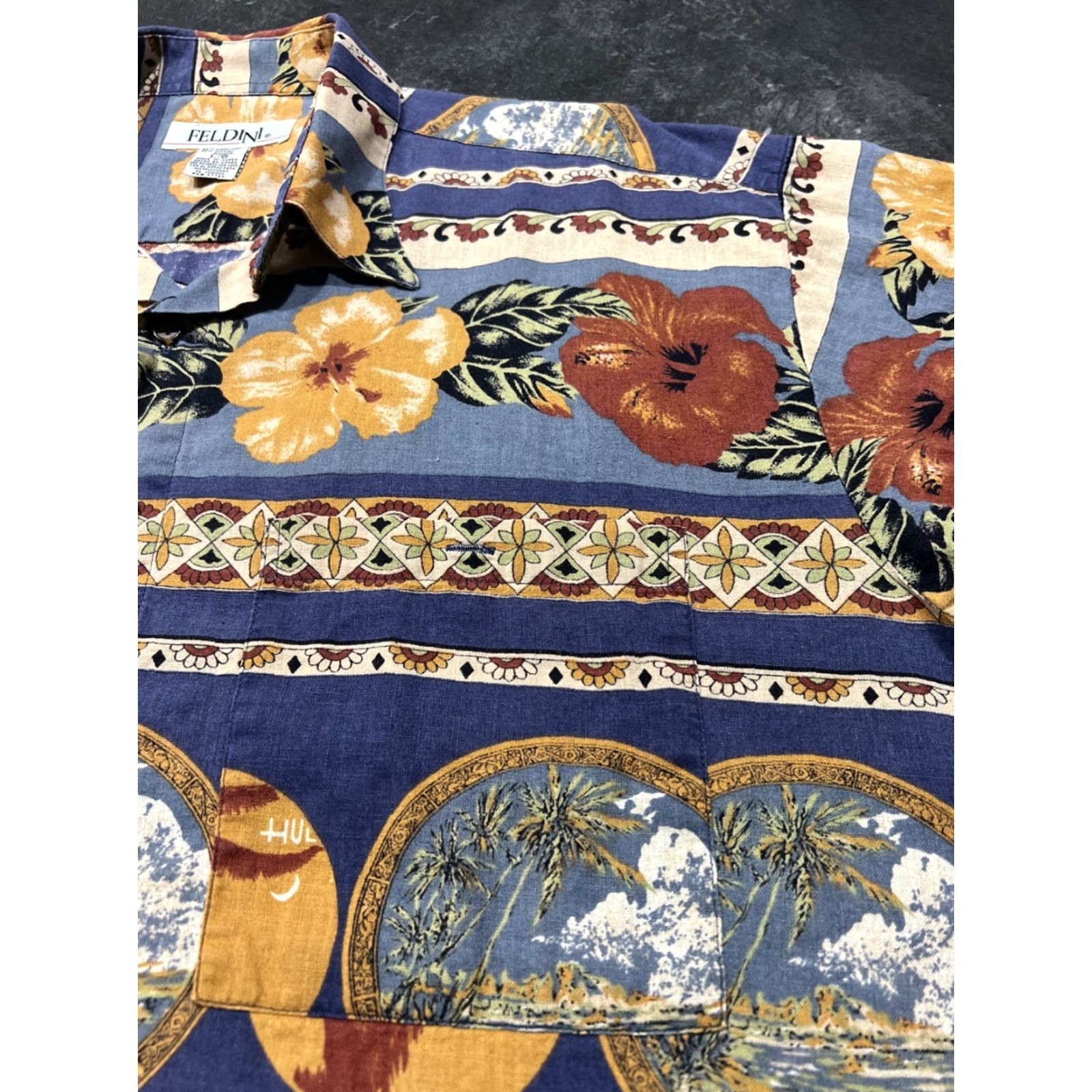 Vintage Feldini Button-Up Shirt Men L Blue Floral Short Sleeve Hawaiian Tropical Casual Shirt Regular Size US L / EU 52-54 / 3 - 3 Thumbnail