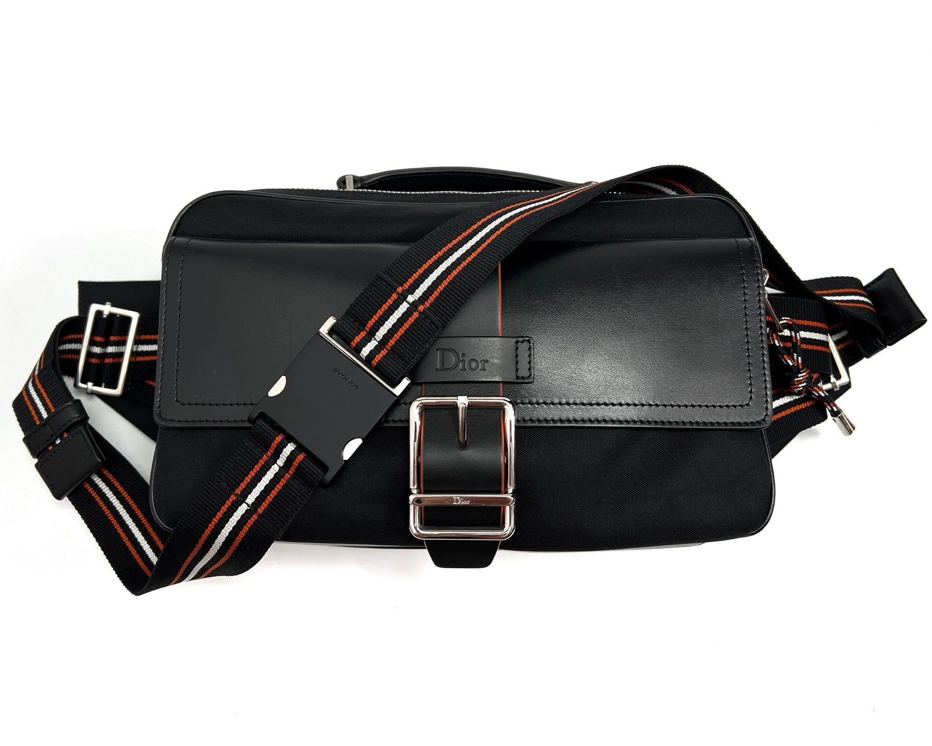 Dior Black Crossbody Bag with Striped Strap and Buckle Size ONE SIZE - 1 Thumbnail