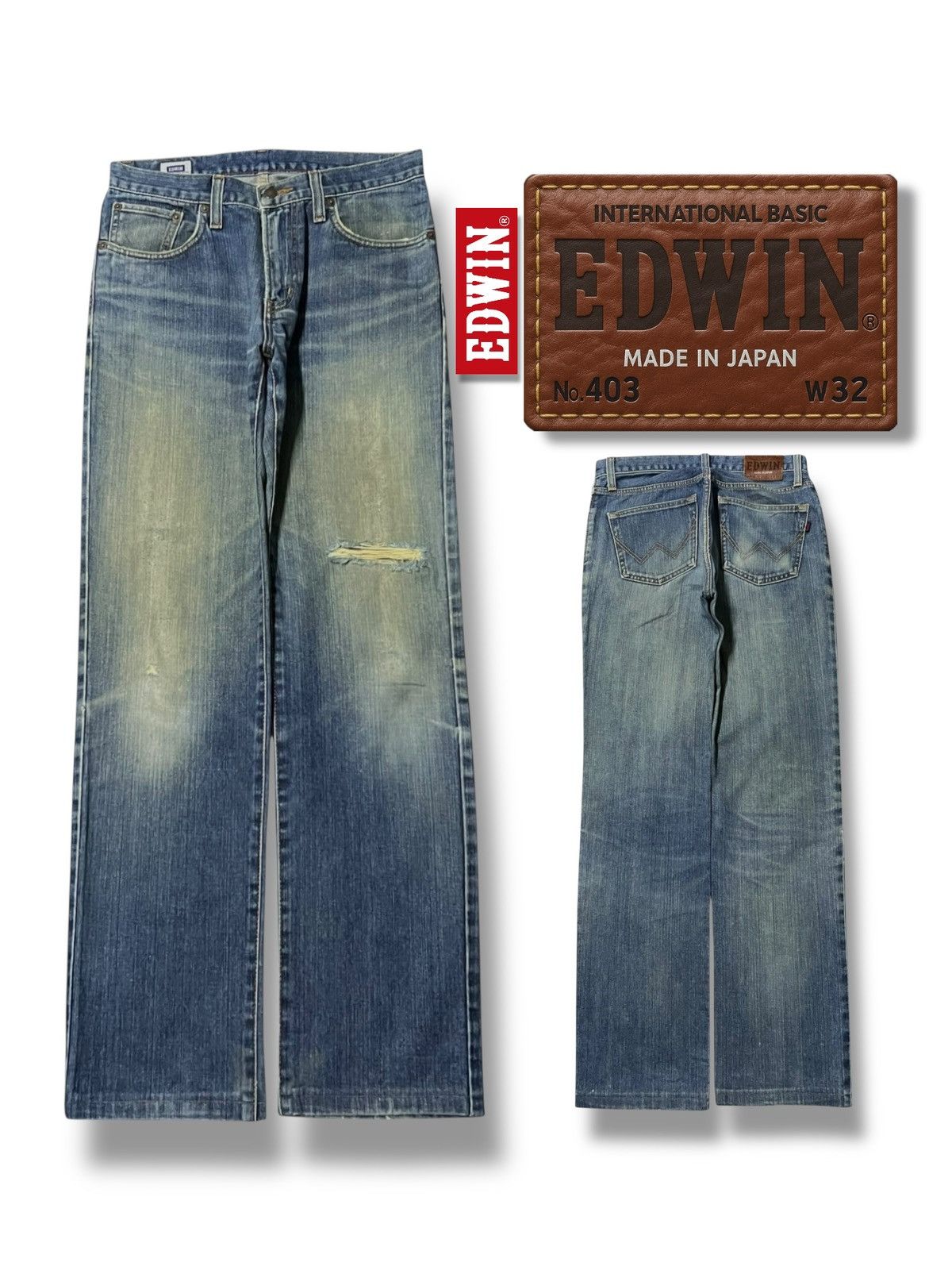 Edwin Vintage Edwin 403 Japan - Faded Mud Wash Straight Leg Jeans Size US 31 - 1 Thumbnail
