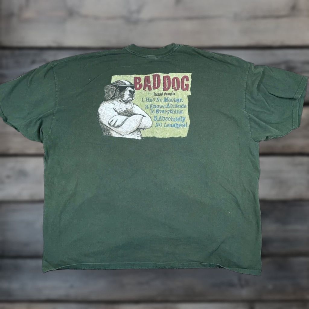 Big Dogs VTG 90s Big Dogs Bad Dog T-Shirt Adult Big 4X Green Cotton Graphic Print Double-Sided Men Shirt Mens 90s Animals Dog Funny Retro Vintage Size US XXL / EU 58 / 5 - 1 Thumbnail
