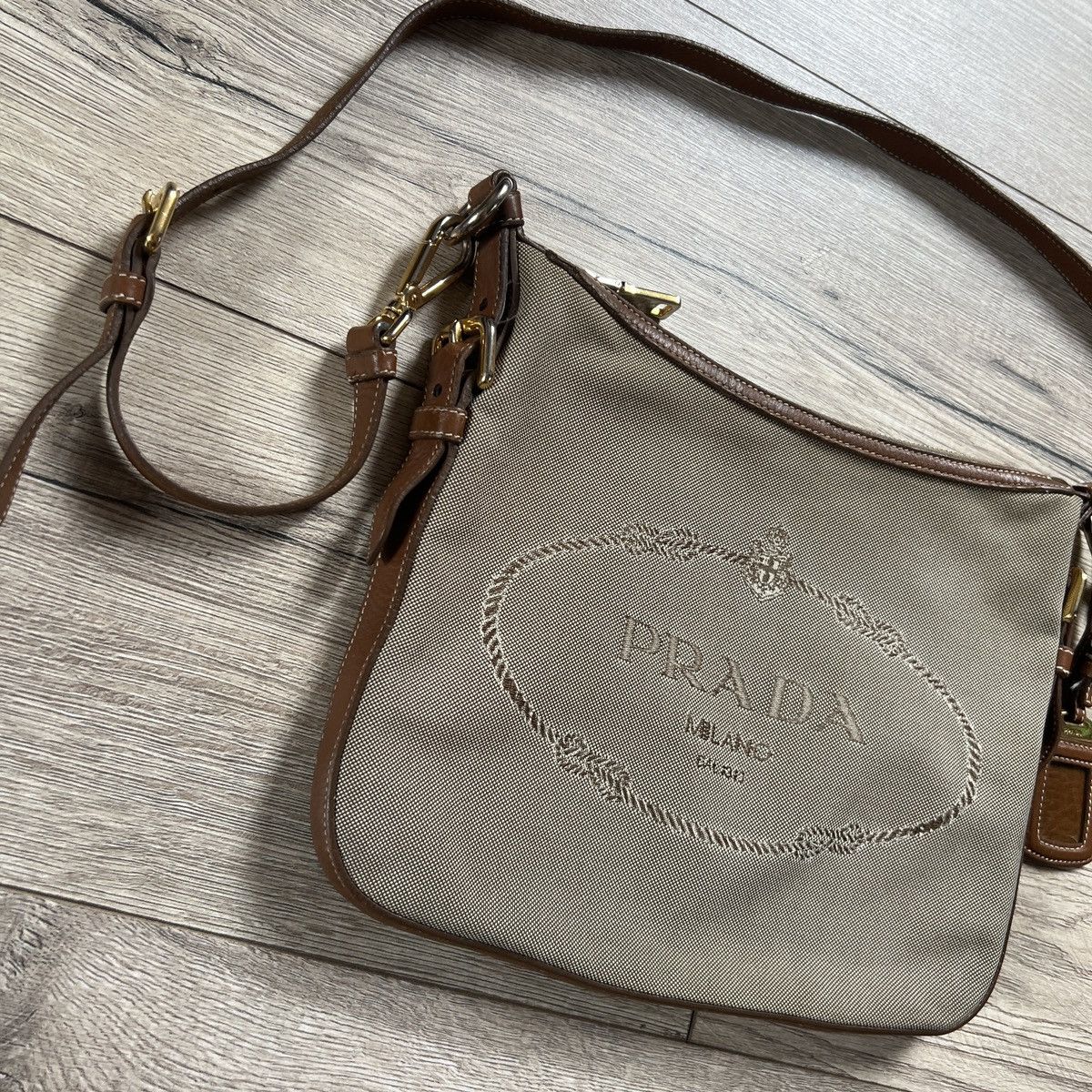 Prada Prada Crossbody Mini Bag Cloth Leather Big Logo Size ONE SIZE - 3 Thumbnail