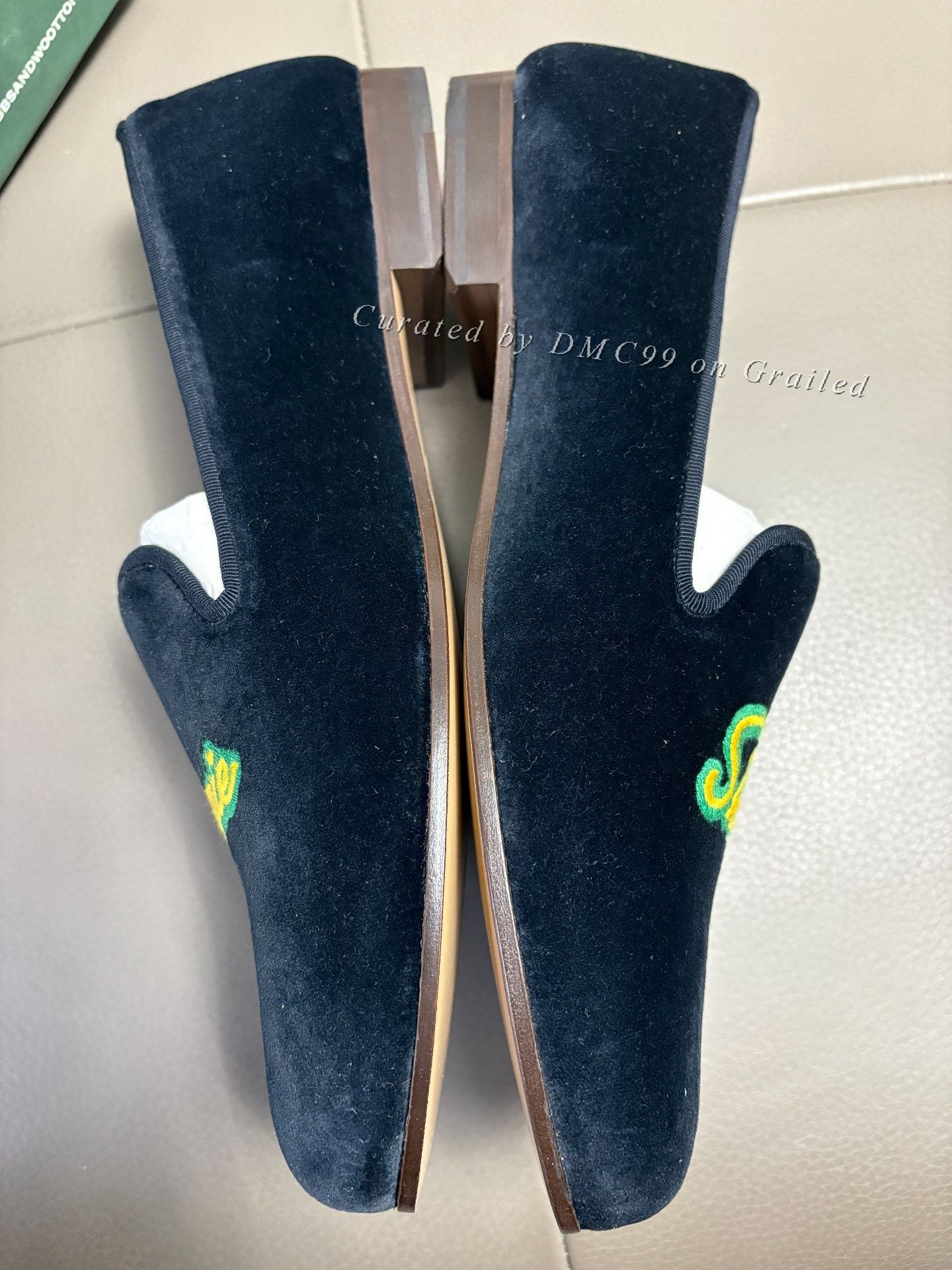 Stubbs & Wootton Velvet Embroidered Loafers in Blue, Men's (Size 11) — image 5 of 6