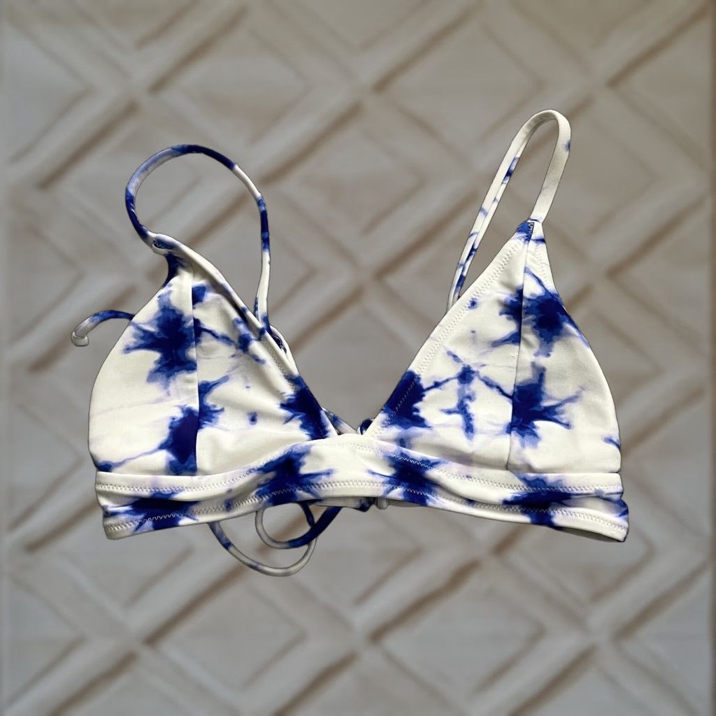 Triangl Vintage Unbranded Women's Bikini Top Large Blue White Tie Dye Spaghetti Strap Beachwear Size L / US 10 / IT 46 - 1 Thumbnail