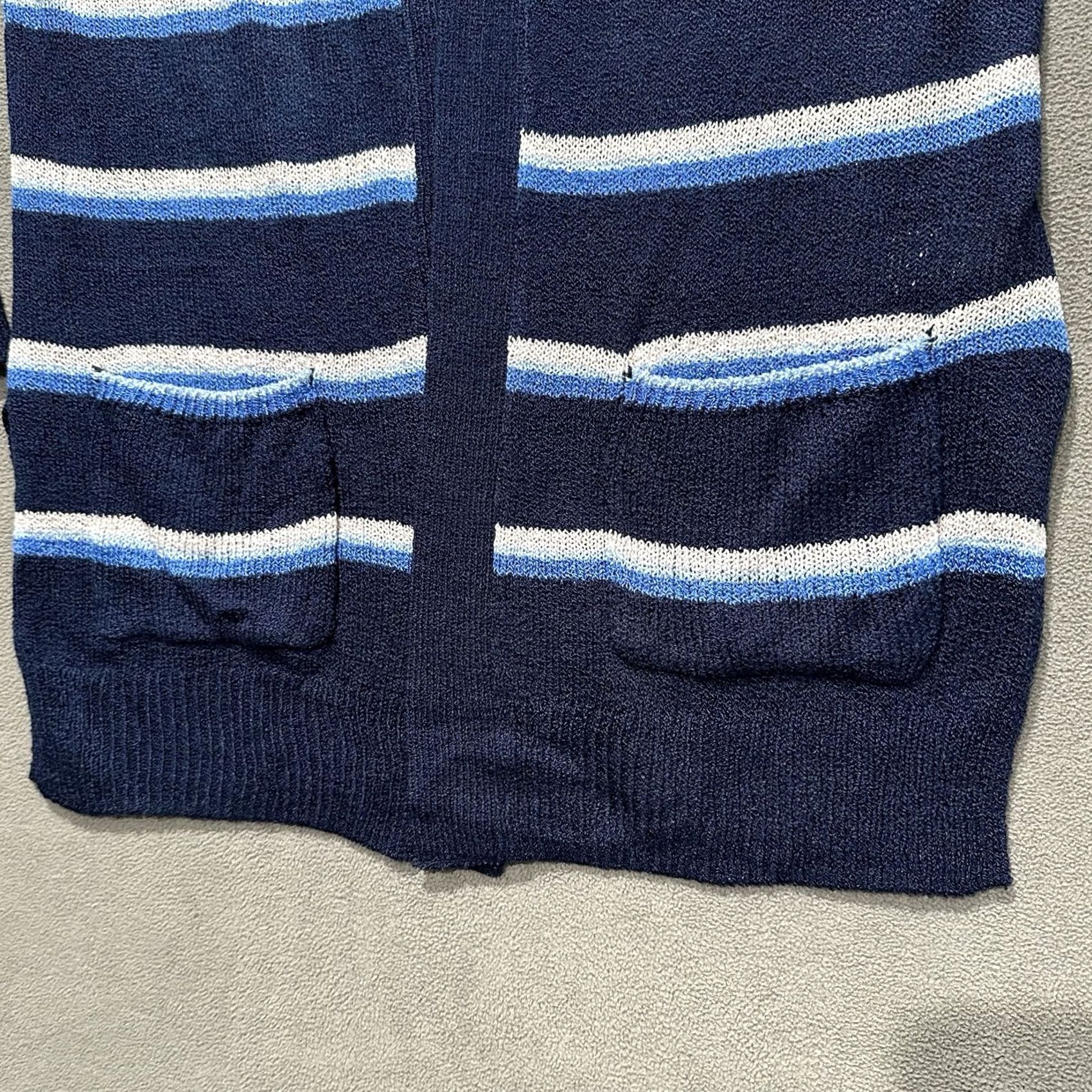 Vintage SO Cardigan Sweater Womens Medium Blue Striped Knit Open Front Pockets Flowy EUC Size M / US 6-8 / IT 42-44 - 8 Thumbnail