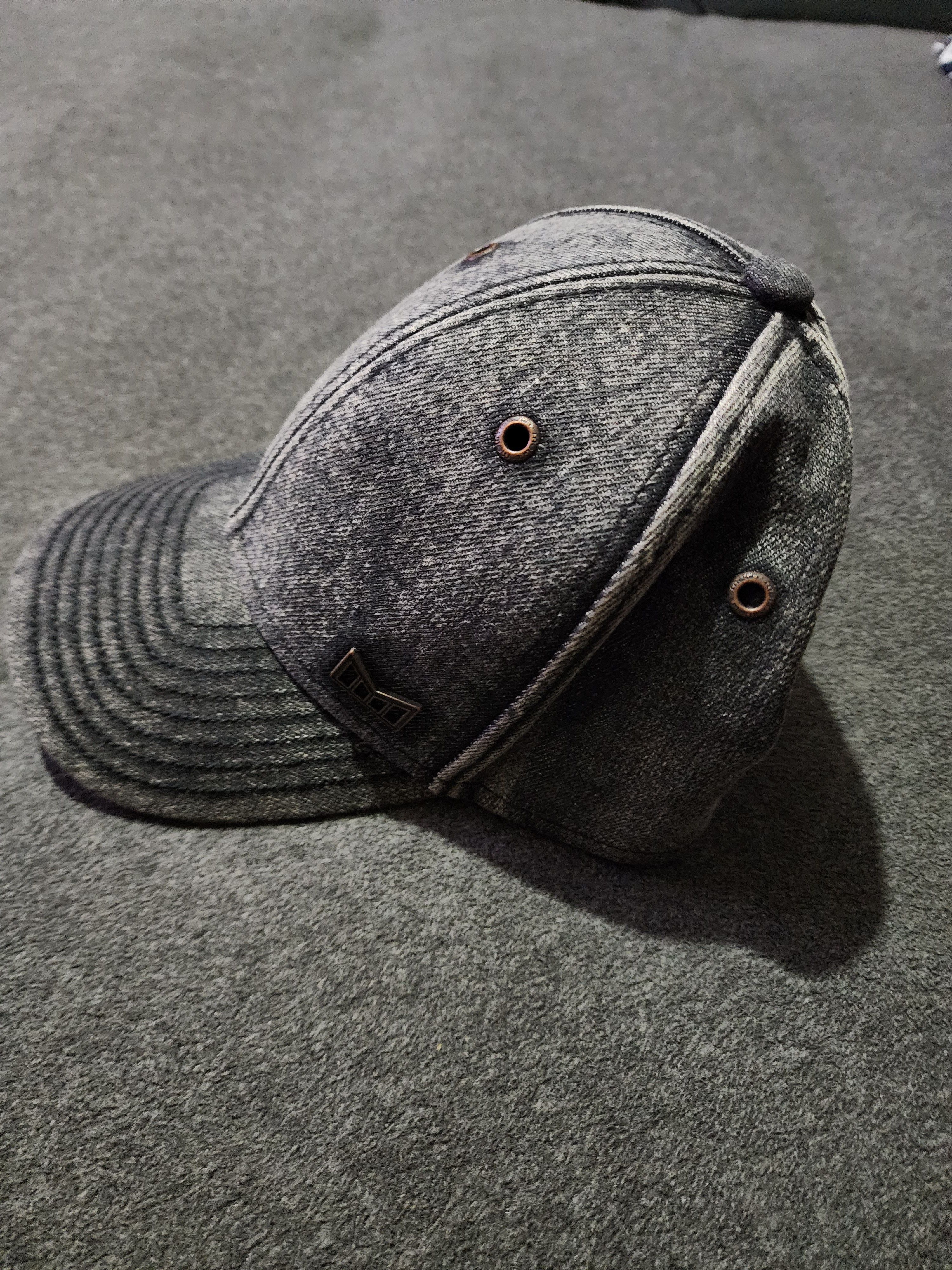 The Haze Grey Denim Leather Strap Back Hat - Main Image