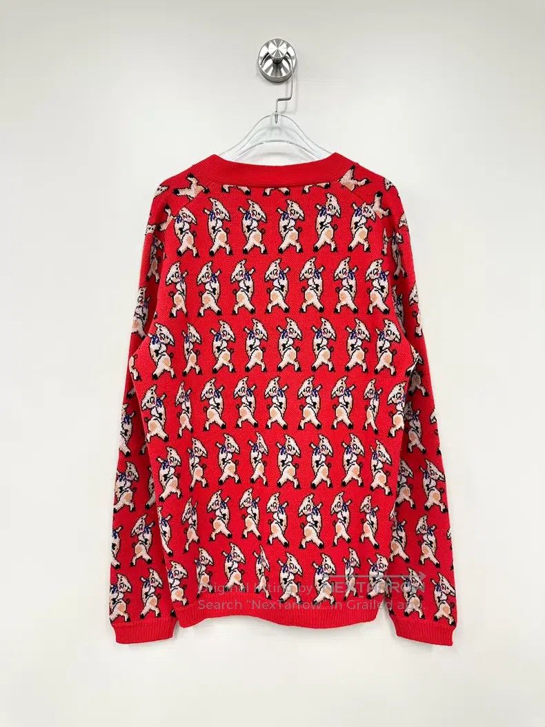 Gucci Gucci Red piglet full-print wool knitted cardigan jacket Size S / US 4 / IT 40 - 2 Thumbnail