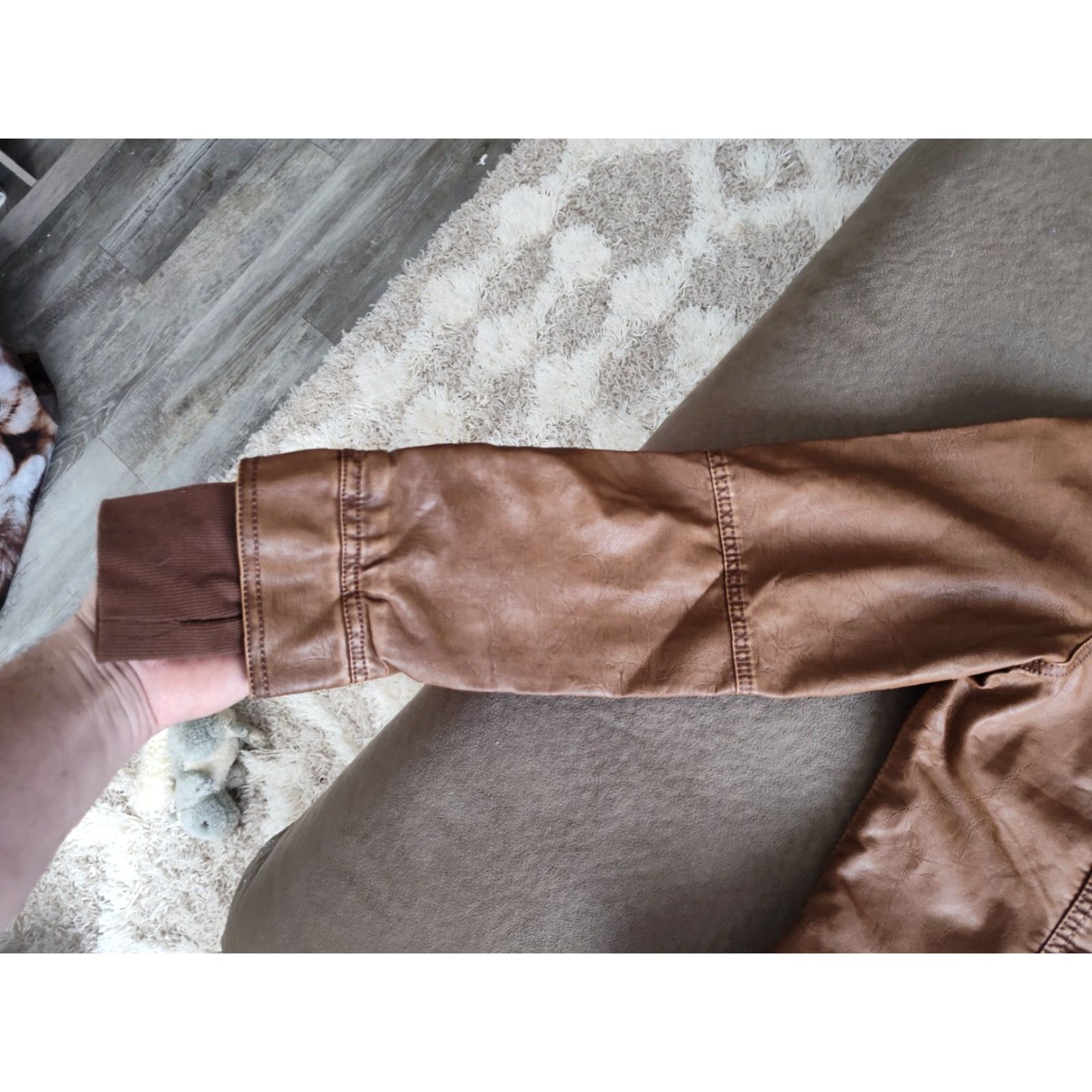 Vintage Made By Johnny Carmel Jacket Med Womens Brown Faux Leather Two Layers EUC Size M / US 6-8 / IT 42-44 - 5 Thumbnail