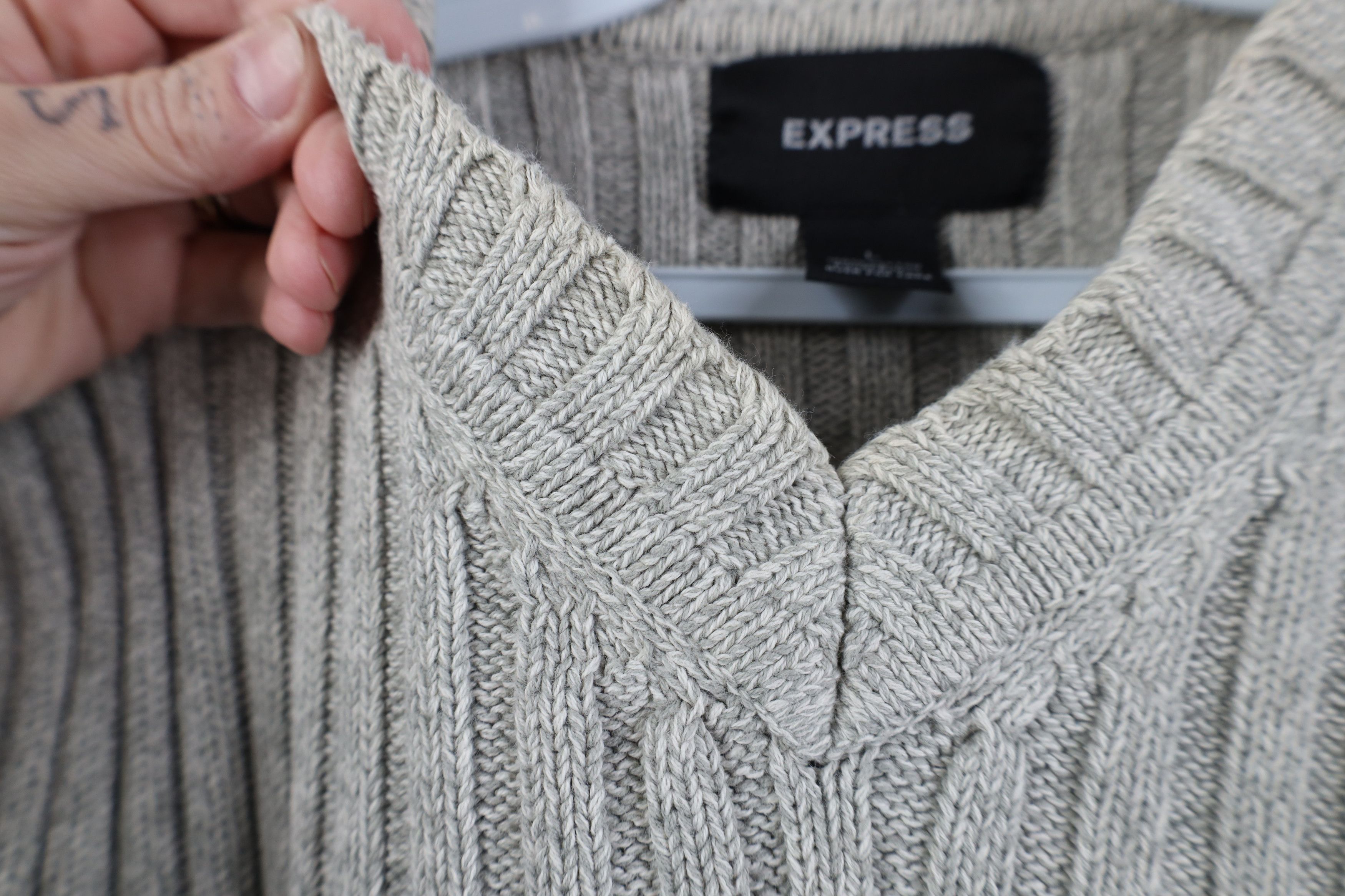 Express Vintage Y2K Express Babydoll Cotton Ribbed Knit Sweater Gray Size L / US 10 / IT 46 - 4 Thumbnail