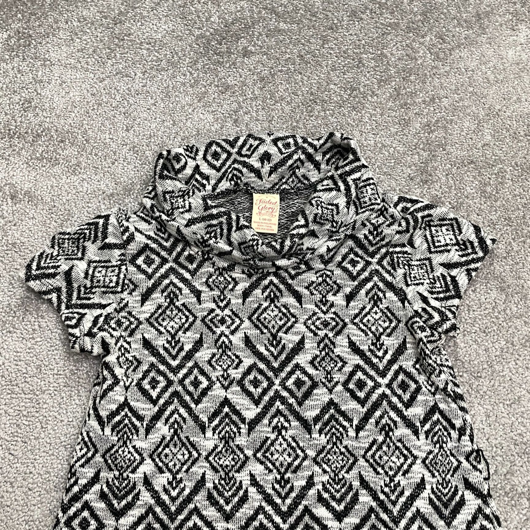Faded Glory Faded Glory Sweater Dress Juniors L Black White Geometric Aztec Cowl Neck Dress Size L / US 10 / IT 46 - 3 Thumbnail
