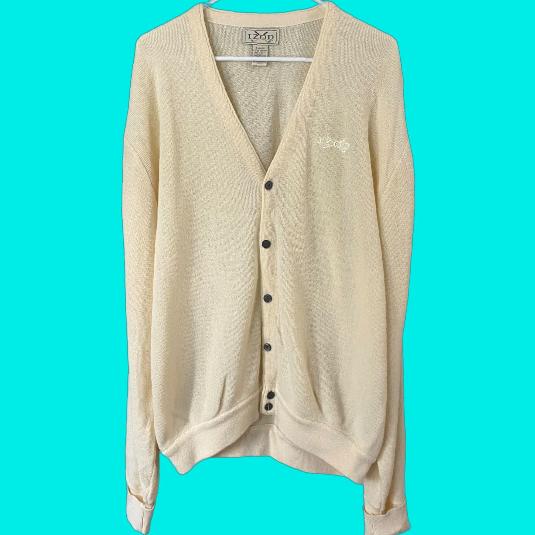 Izod VINTAGE IZOD Cardigan Sweater Golf Button-Front V-Neck Long Sleeve Mens XL Ivory Size US XL / EU 56 / 4 - 1 Thumbnail