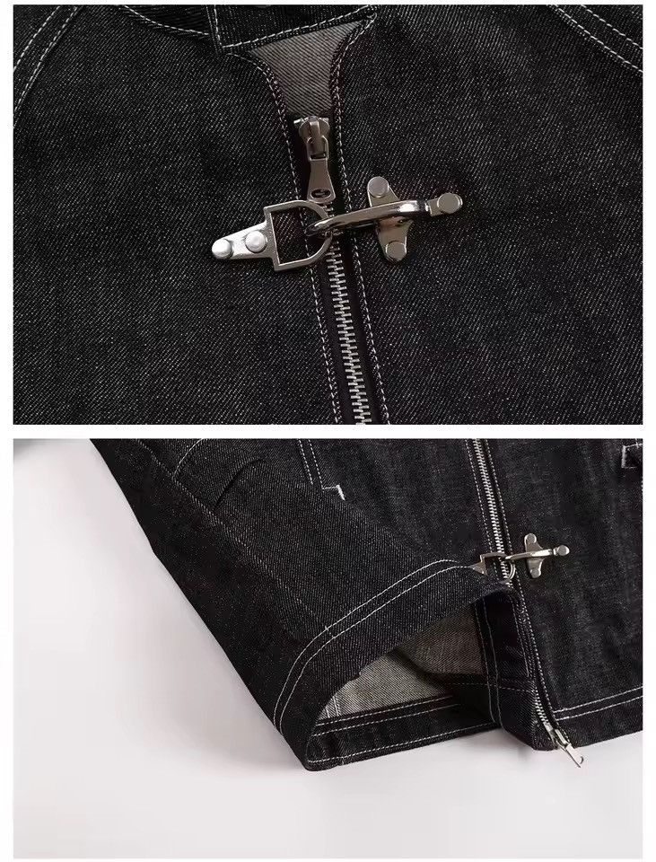 Japanese Brand Fireman Clasp Contrast-Stitch Denim Jacket - Black Size US M / EU 48-50 / 2 - 8 Thumbnail