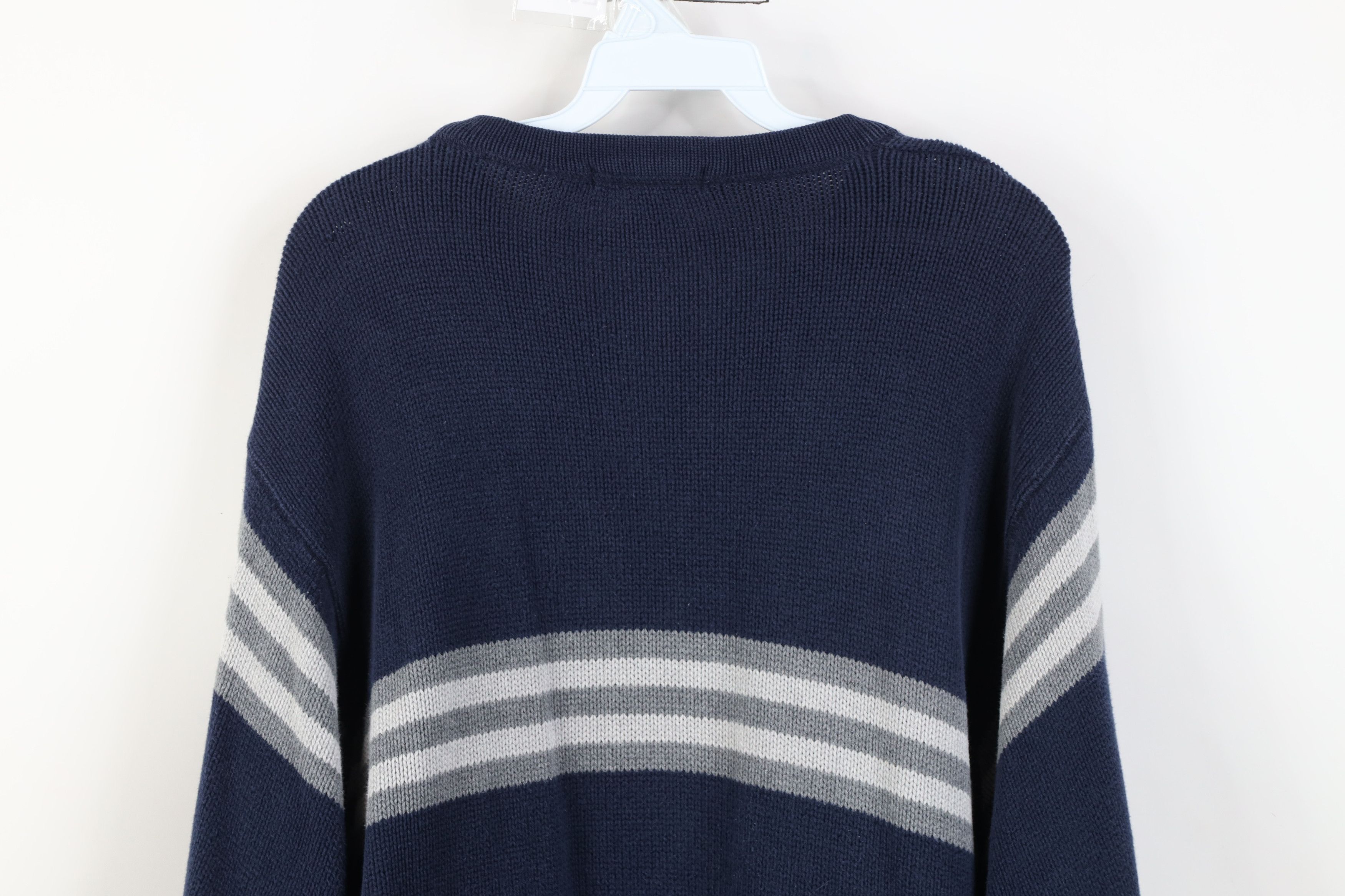Nautica Vintage 90s Nautica Heavy Cotton Knit Striped V-Neck Sweater Size US L / EU 52-54 / 3 - 10 Thumbnail