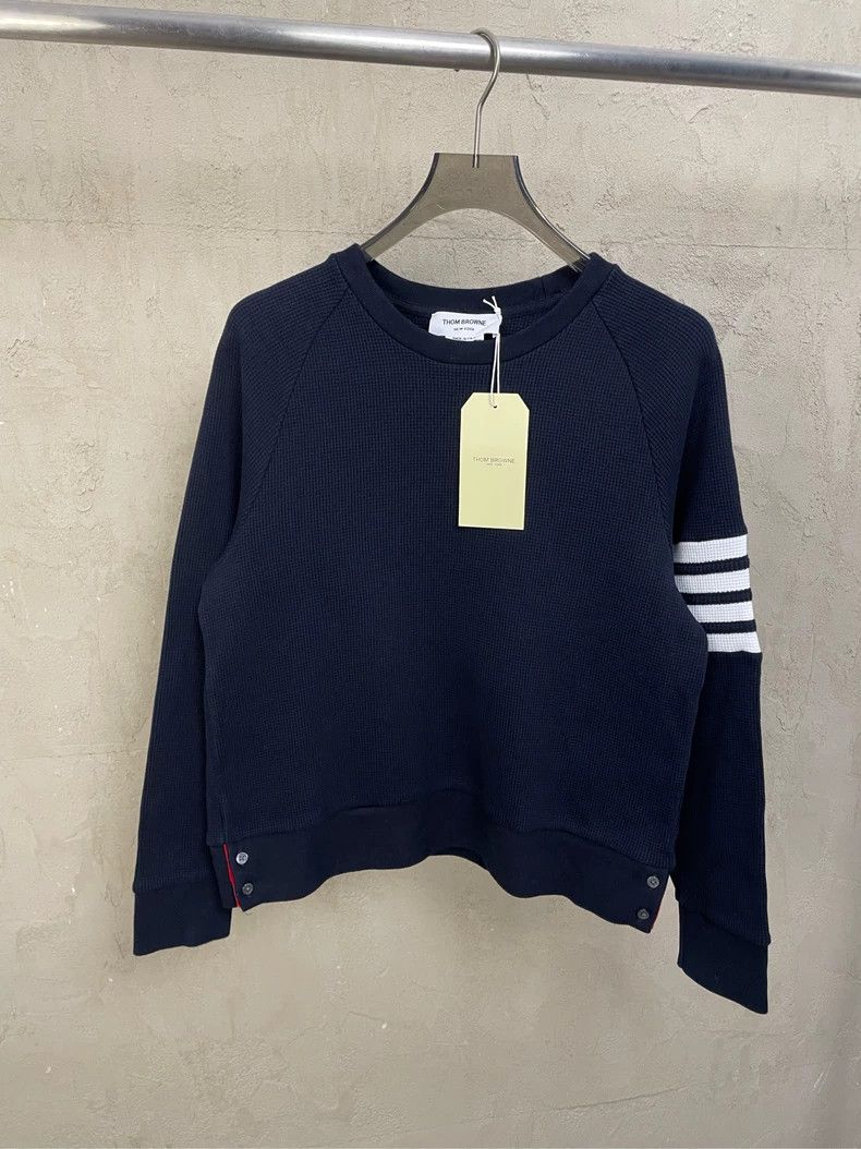 Thom Browne Thom browne Dark blue four-striped waffle round-necked guar Size US L / EU 52-54 / 3 - 1 Thumbnail