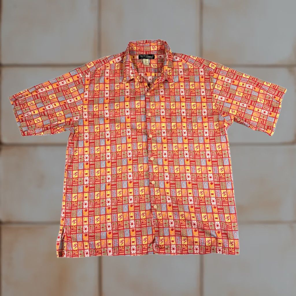 Tori Richard VINTAGE Tori Richard Hawaiian Shirt Adult EXTRA LARGE Red Aloha Geometric Fish Shirt Mens XL Red Hawaiian 90s Geometric Pattern USA White Collar Size US XL / EU 56 / 4 - 1 Thumbnail