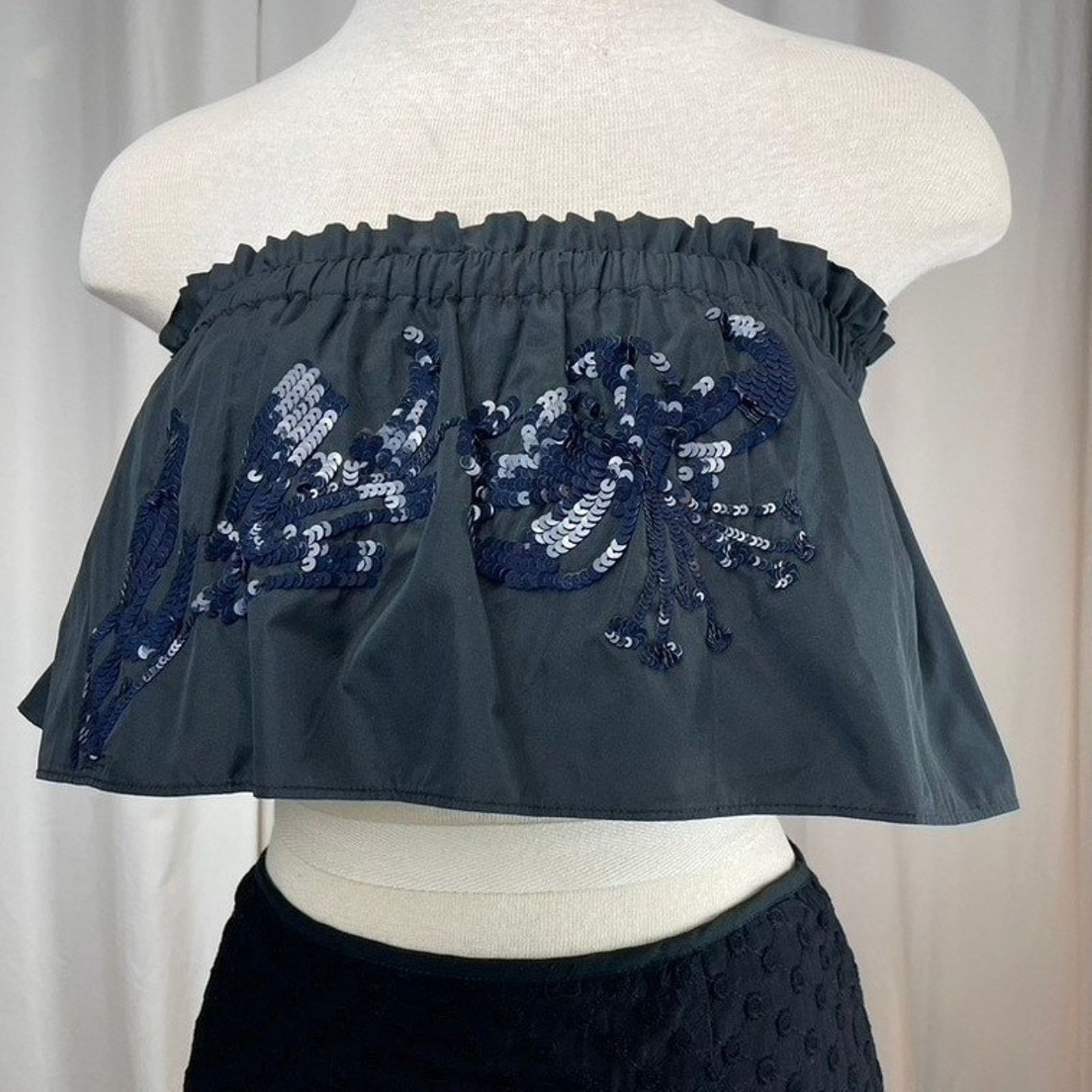 Tanya Taylor Womens (M) Crop Tube Top Ruffled Strapless Sequin Whimsygoth Size M / US 6-8 / IT 42-44 - 1 Thumbnail