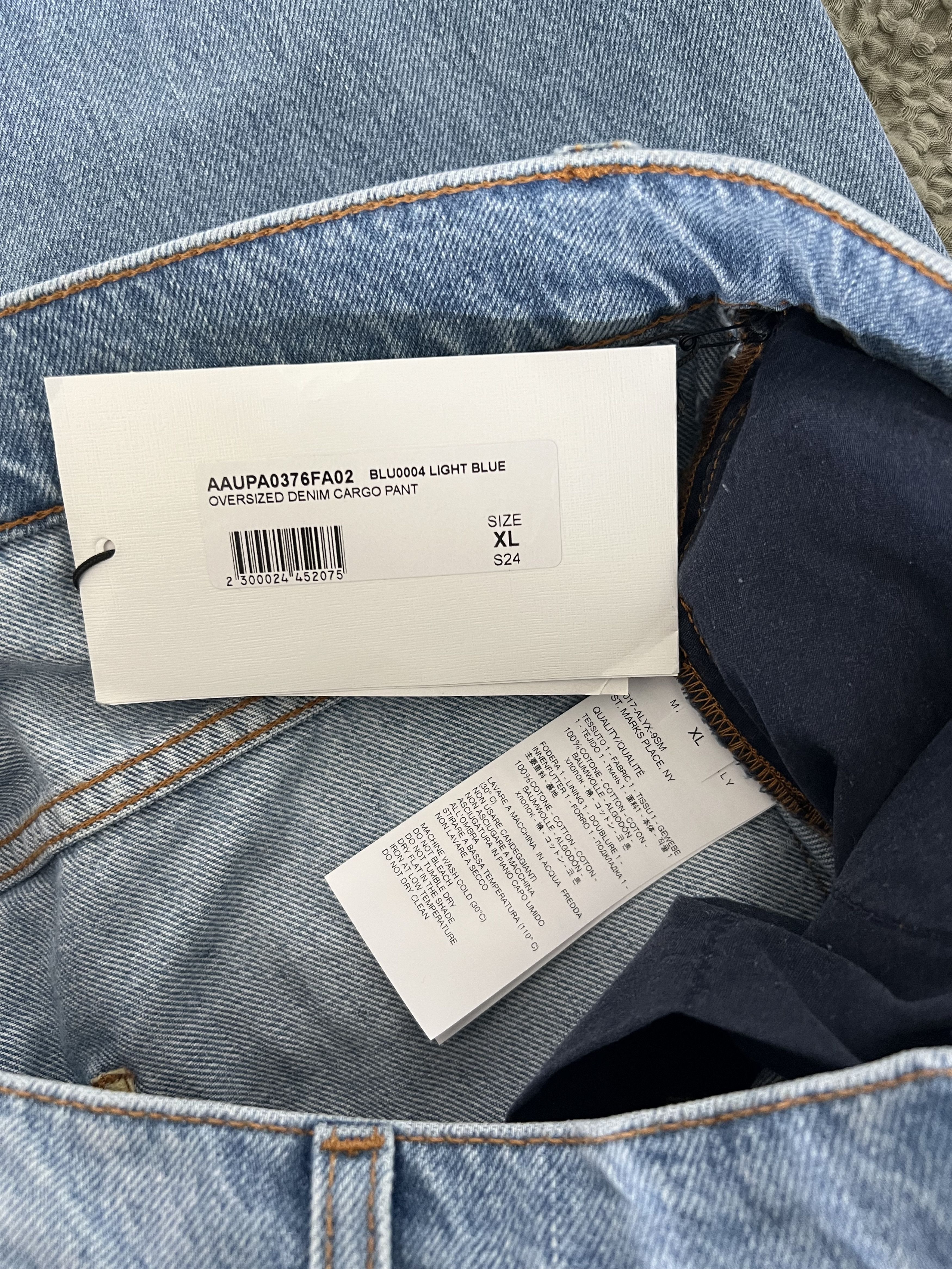 1017 Alyx 9SM Oversized Denim Cargo Pants in Light Blue