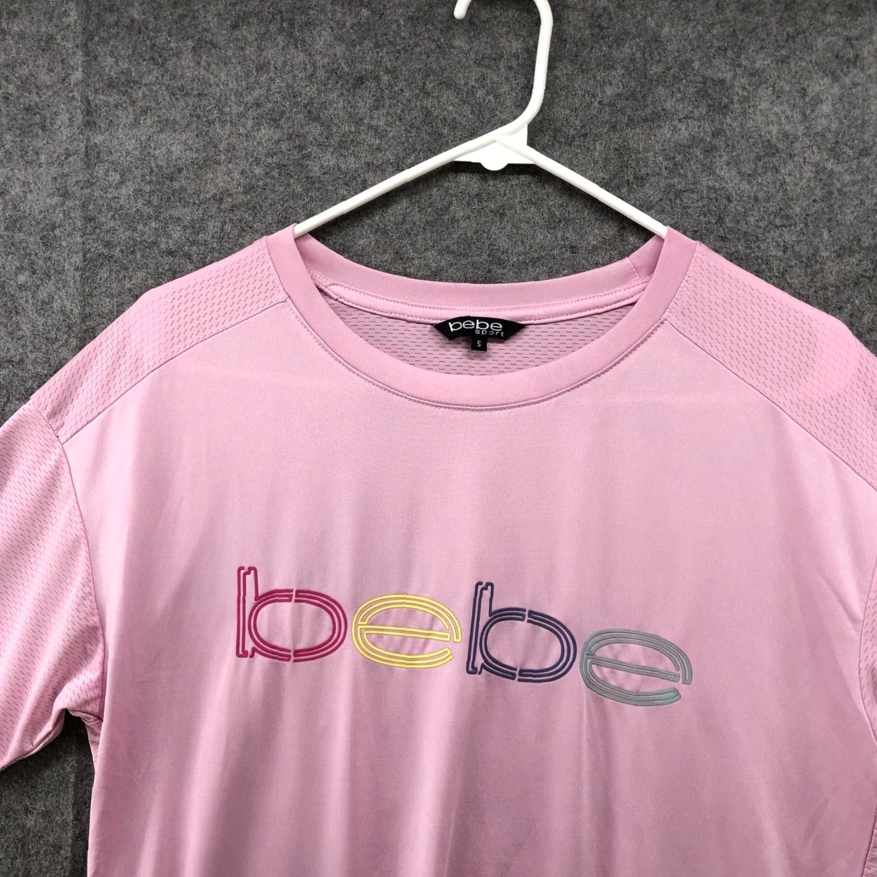 Bebe Bebe Sport Active T Shirt Womens S Oversized Short Sleeve Pink Logo Ventilated Size S / US 4 / IT 40 - 3 Thumbnail