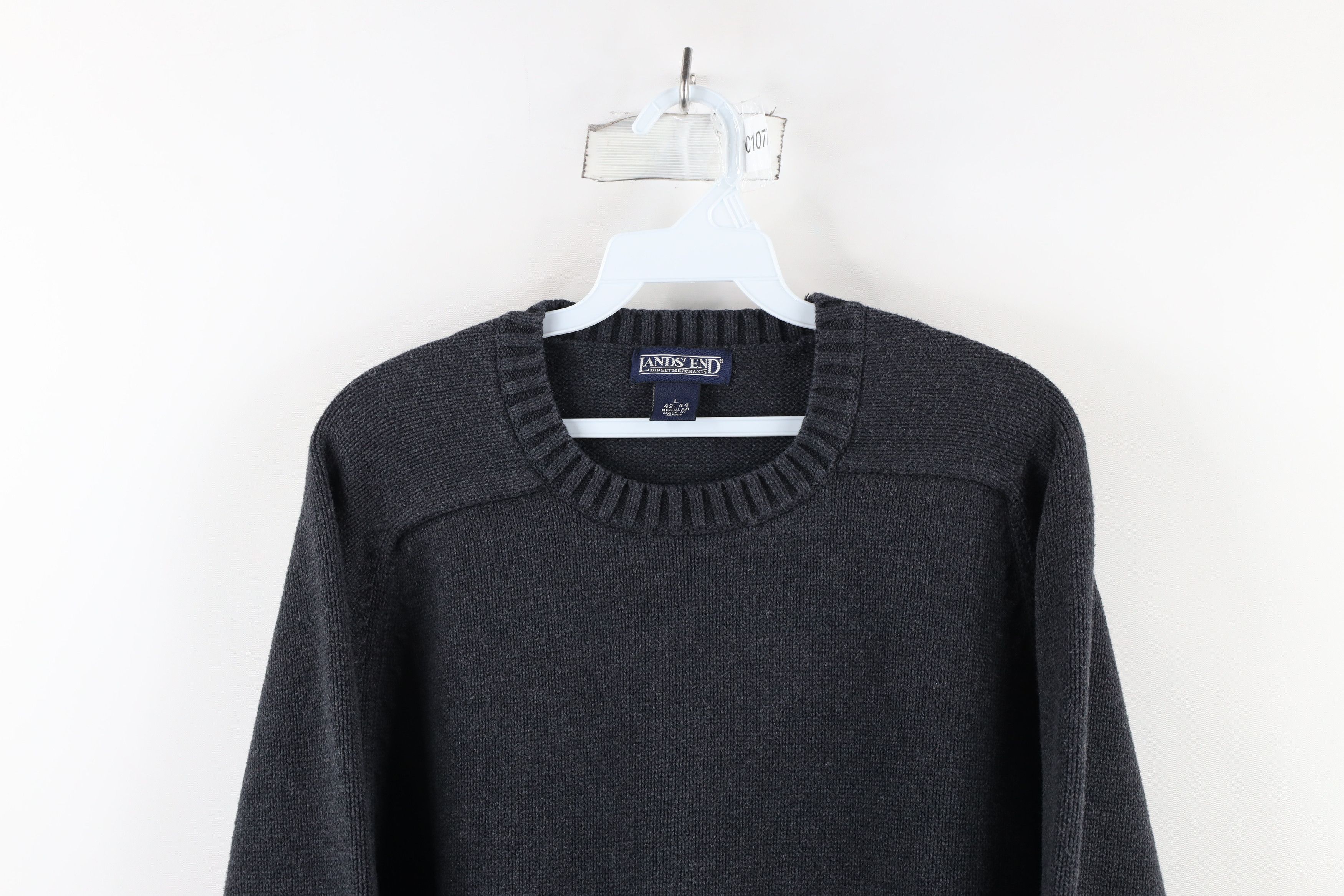 Lands' End × Vintage Vintage 90s Lands End Blank Cotton Knit Sweater Gray Japan Size US L / EU 52-54 / 3 - 2 Thumbnail