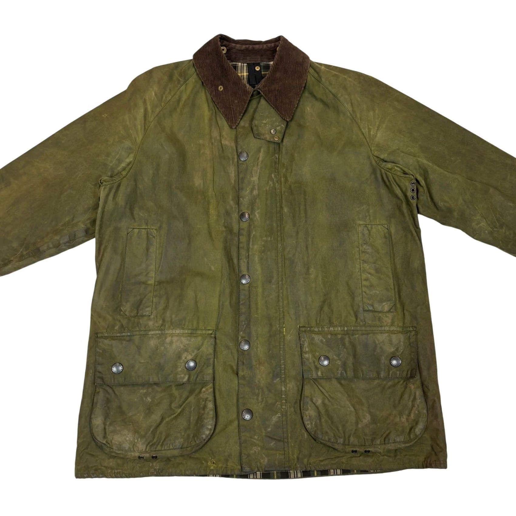 Barbour Barbour Jacket Beaufort Waxed Olive Plaid Lined Cotton Zip Snap Men's Large Barbour Beaufort C40 Size US L / EU 52-54 / 3 - 2 Thumbnail