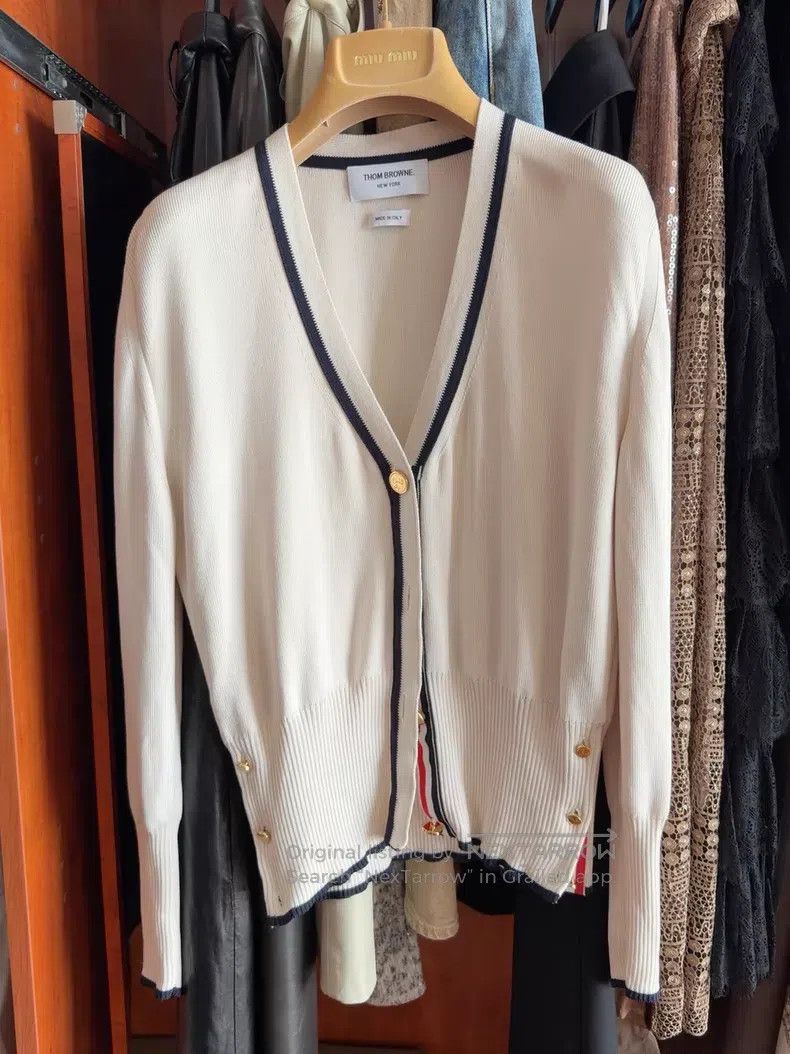 Thom Browne Thom Browne Beige Knit Cardigan with Gold Buttons Size US S / EU 44-46 / 1 - 2 Thumbnail