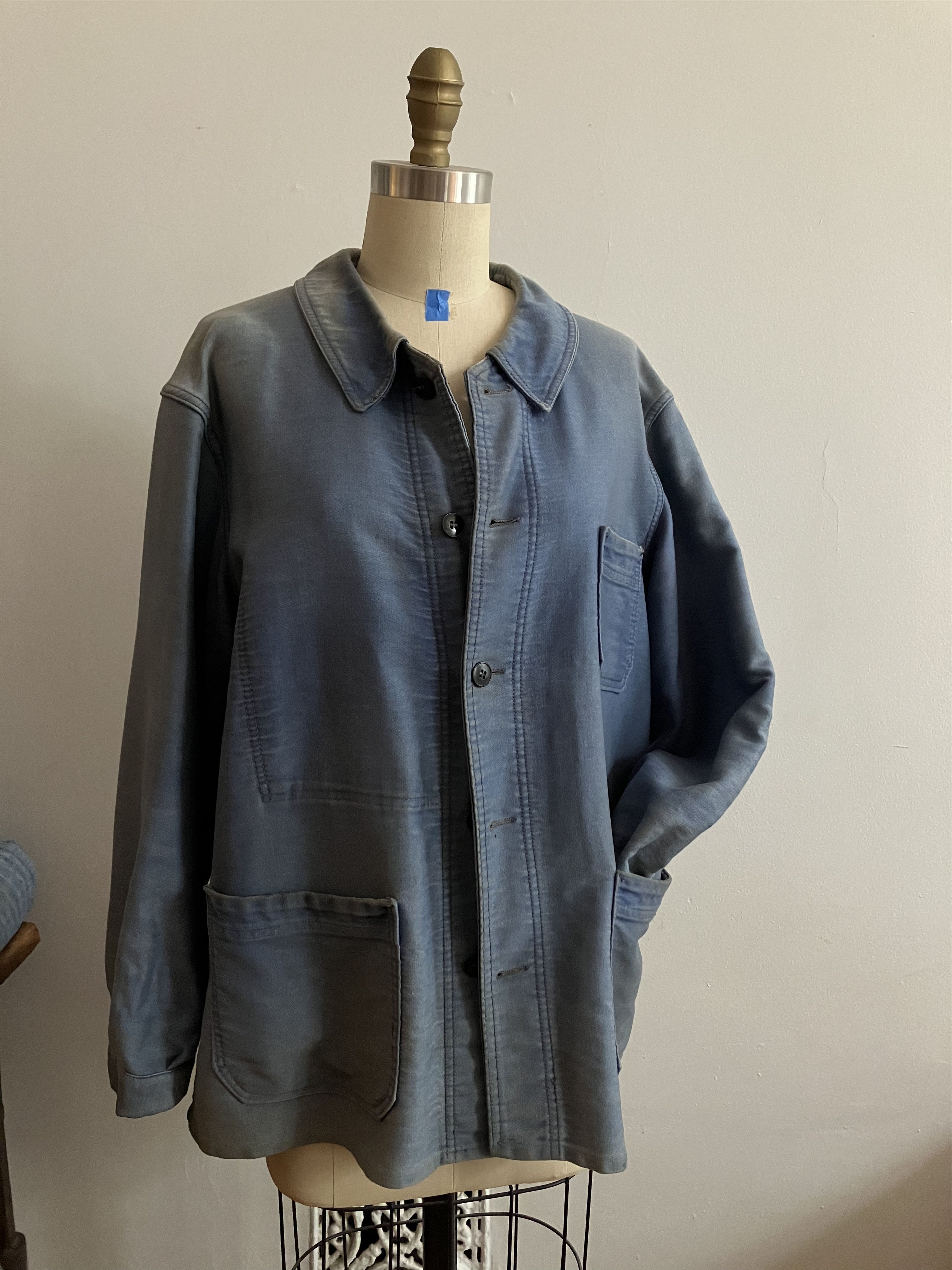 Vintage French Indigo Workwear Jacket Moleskin