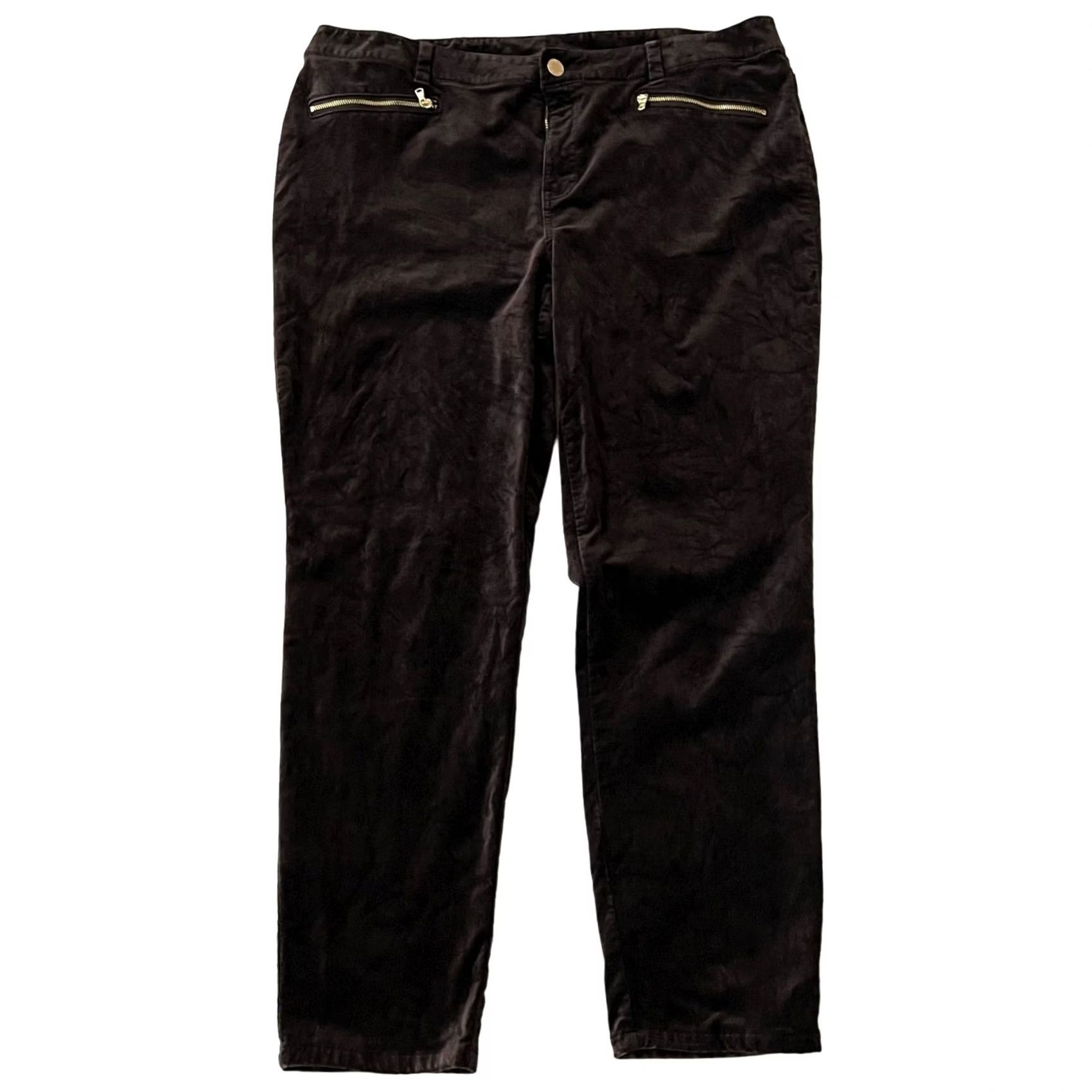 Vintage Chico’s Black Label Velvet Pants Straight Leg XS XL Women Pockets Brown Zipper Size 40" / US 18 - 2 Thumbnail
