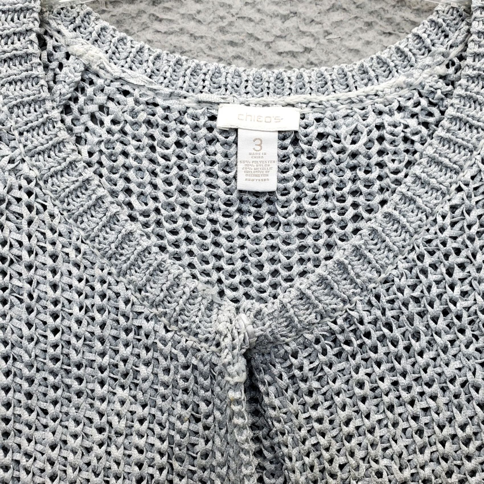 Vintage Chico's Cardigan Womens Size: Womens Size 3 Gray Knit Short Sleeve Open-Crochet Snap Front Cardigan Womens Mens Size XS / US 0-2 / IT 36-38 - 5 Thumbnail