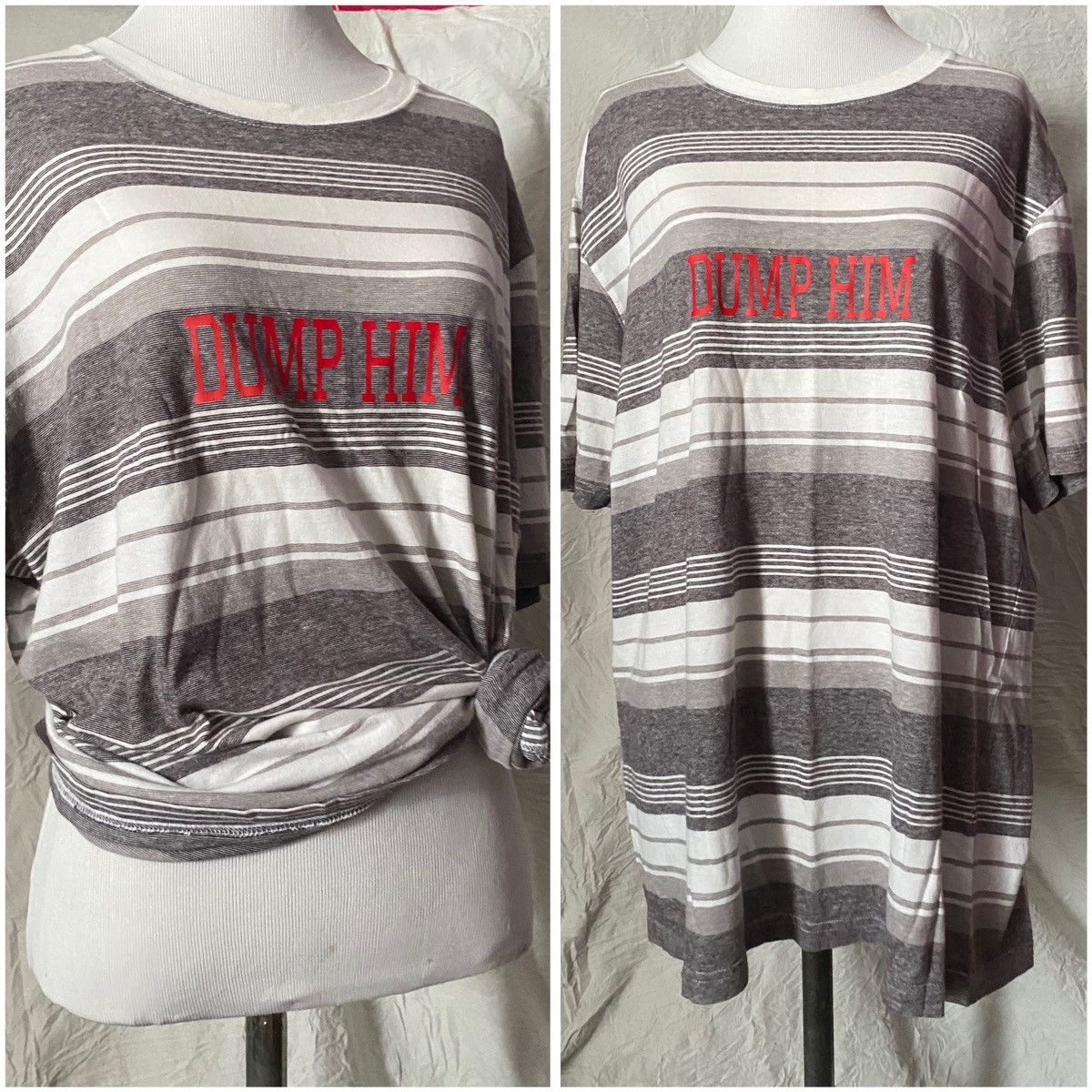 Vintage Vintage Y2K Style, Dump Him, Upcycled Oversized, Striped Tee Size L / US 10 / IT 46 - 6 Thumbnail
