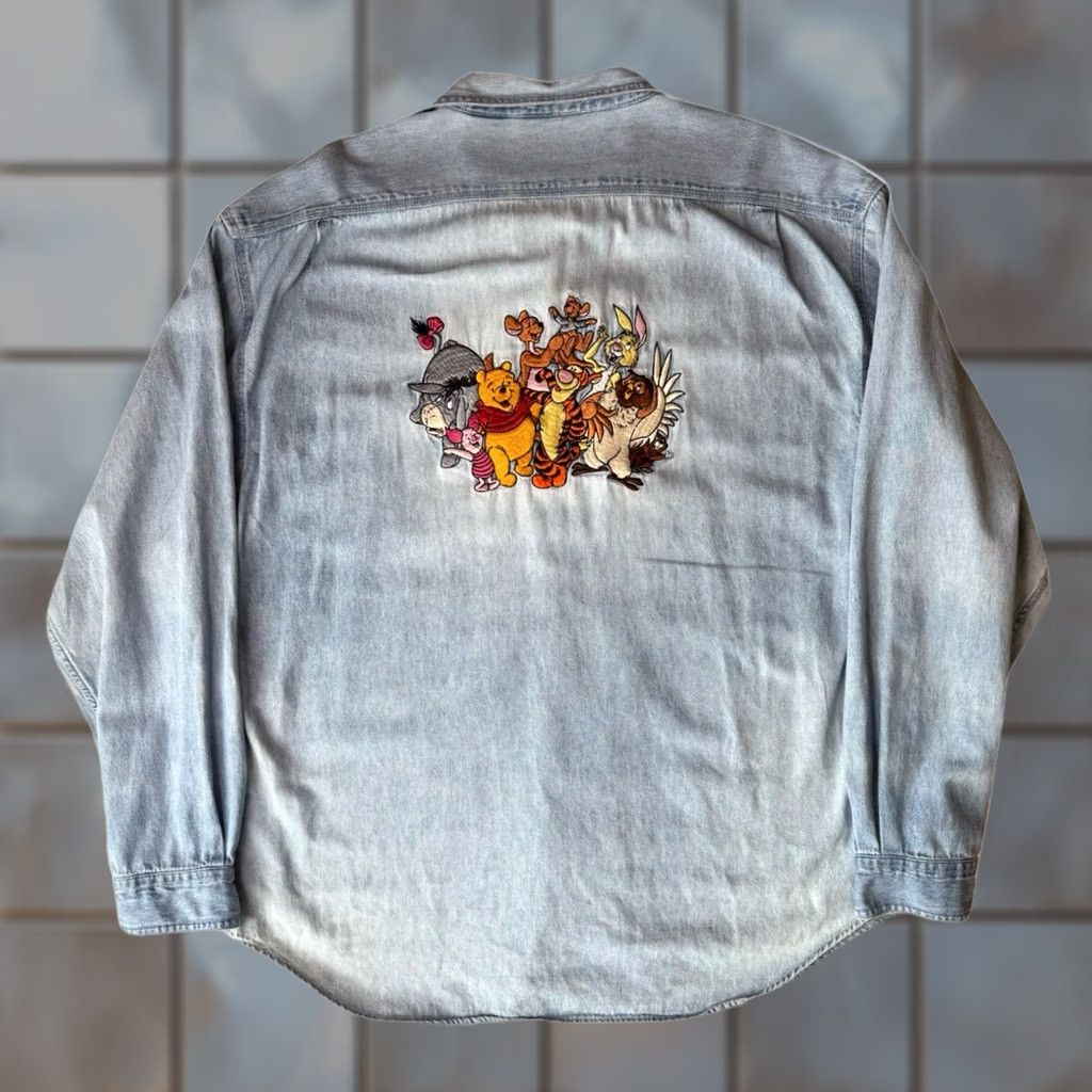 Disney VINTAGE Disney Winnie the Pooh Shirt 2XL Blue Long Sleeve Button Up Cartoon Men Shirt Size US XXL / EU 58 / 5 - 1 Thumbnail