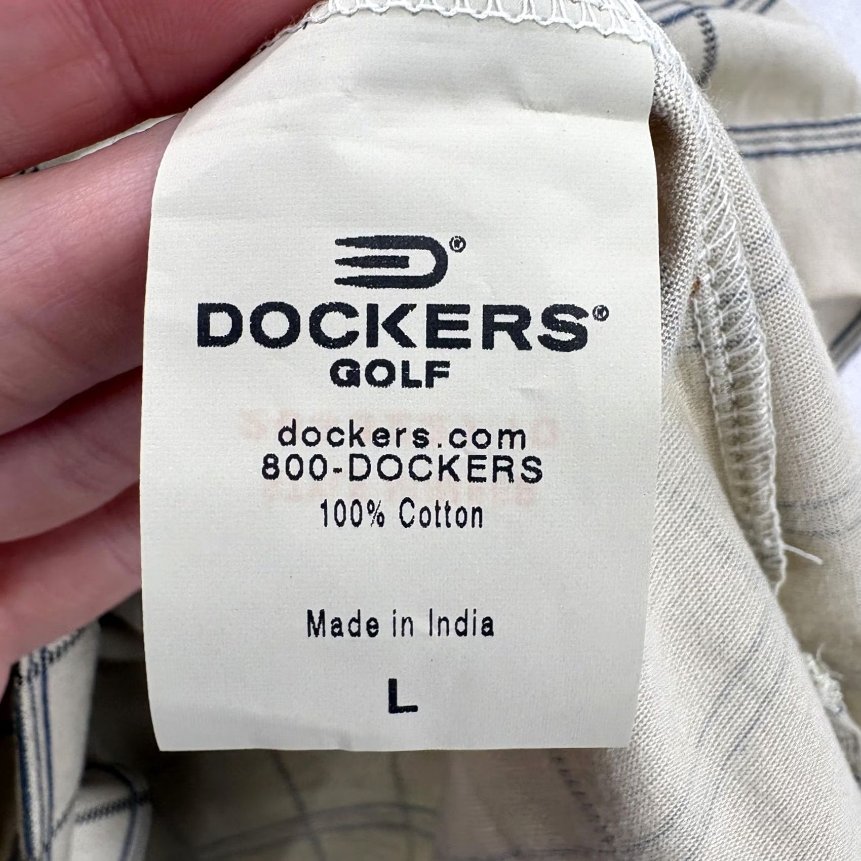 Dockers Dockers Golf Polo Shirt Mens Large Beige Check Easy Care Cotton Fit Size US L / EU 52-54 / 3 - 7 Thumbnail