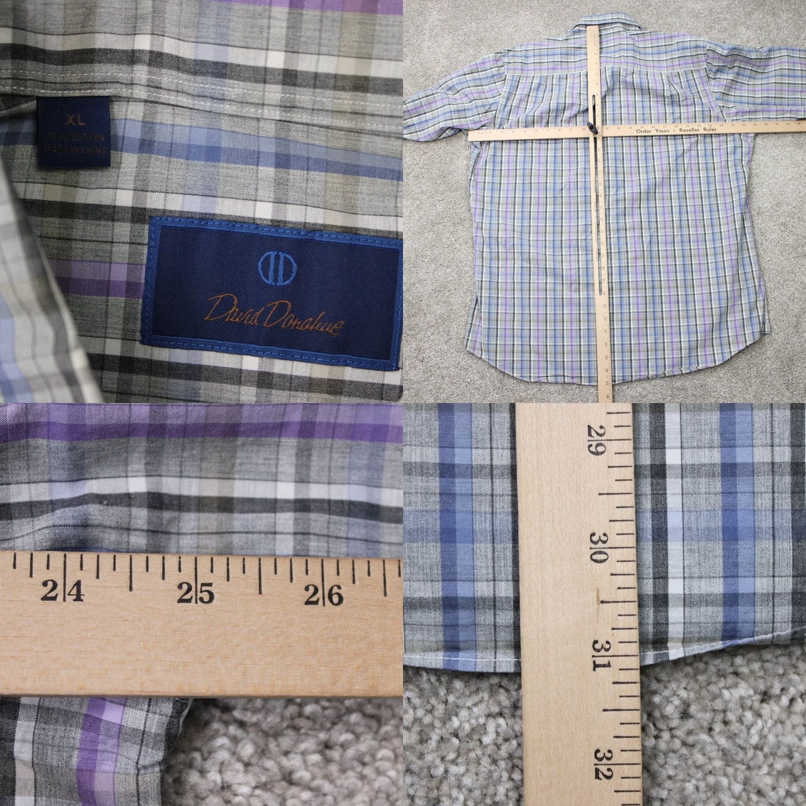 David Donahue David Donahue Shirt Mens XL Gray/Blue/Purple 100% Cotton Long Sleeve Button Up Size US XL / EU 56 / 4 - 8 Thumbnail