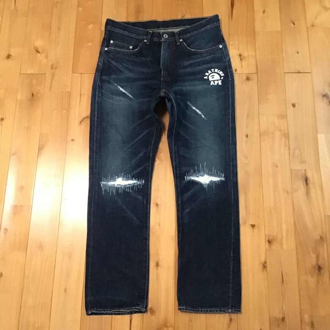 Bape BAPE LOGO Damaged Denim Pants a bathing ape NIGO ★size S Size US 30 / EU 46 - 1 Thumbnail