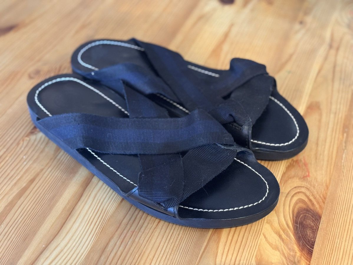 Dries Van Noten Black Stacked Leather Sandals with Fabric Strap Size US 10 / EU 43 - 1 Thumbnail