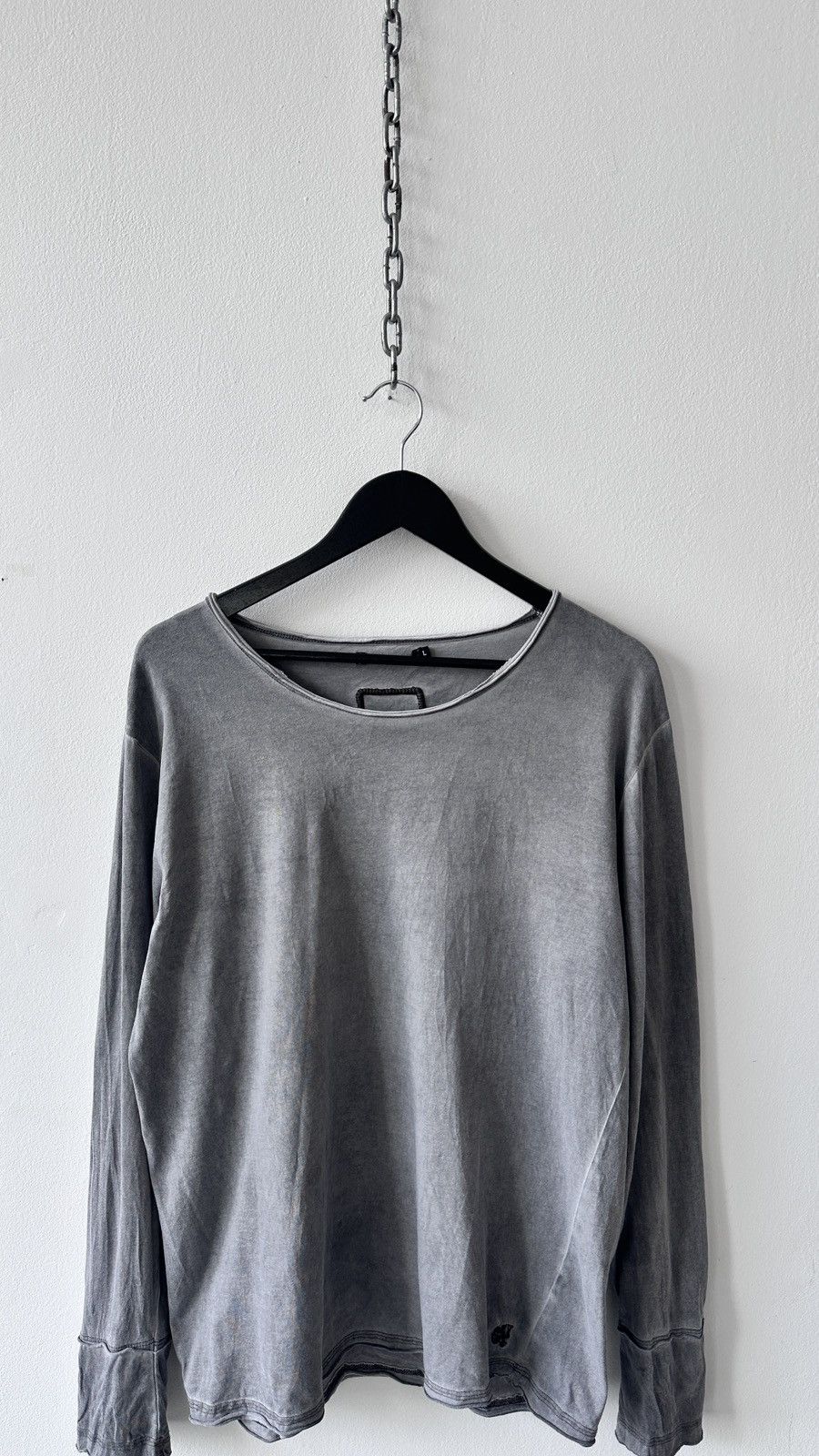 tigha Tigha Grey Acid Washed Longsleeve Cotton Top Raw Hem Grunge Size US L / EU 52-54 / 3 - 6 Thumbnail