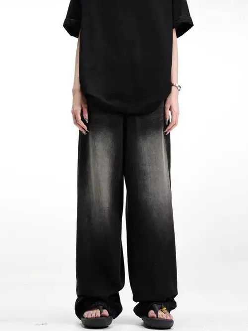 Japanese Brand Retro high street washed distressed wide leg jeans Size US 32 / EU 48 - 1 Thumbnail