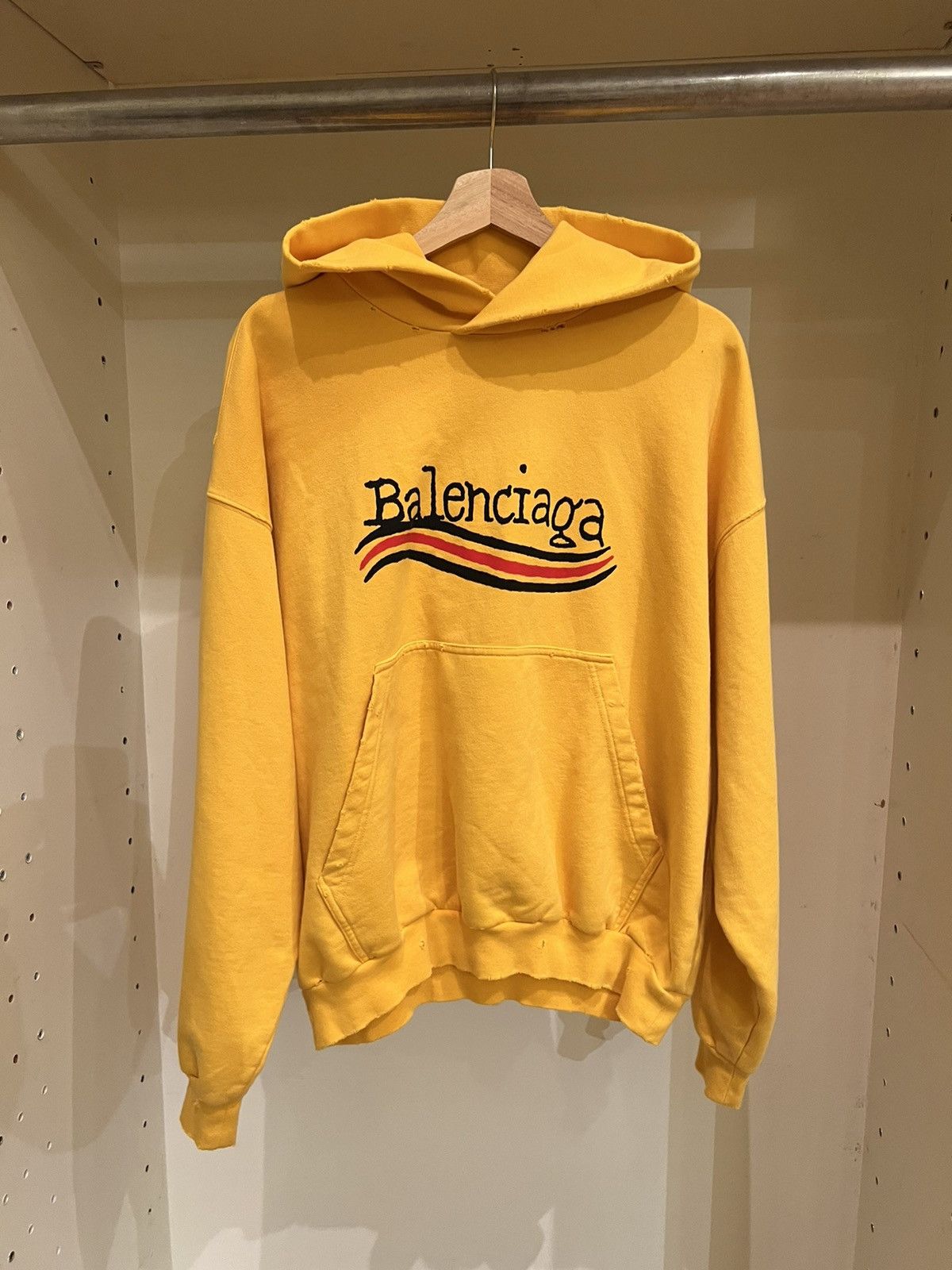 image of Balenciaga Hand Painted Campaign Hoodie in Mustard, Men's (Size Small)